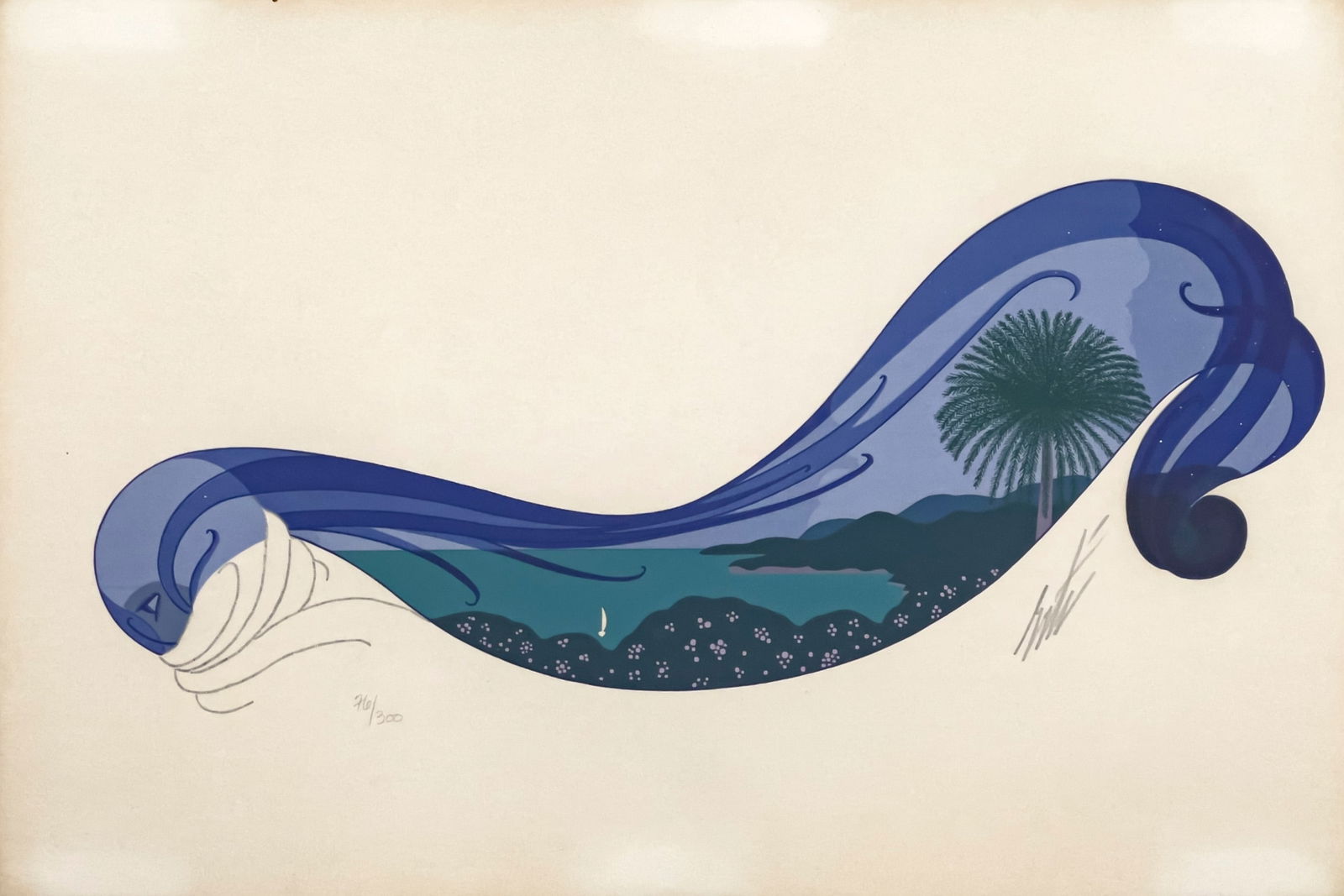 Erté - The Riviera: Lot 96 Erté French-Russian (1892-1990) The Riviera serigraph signed lower right, editioned 76/300 sheet: 10 1/4 x 15 1/4 inches overall dimensions: 21 1/4 x 25 3/4 x 1 1/4 inches, metal frame wit