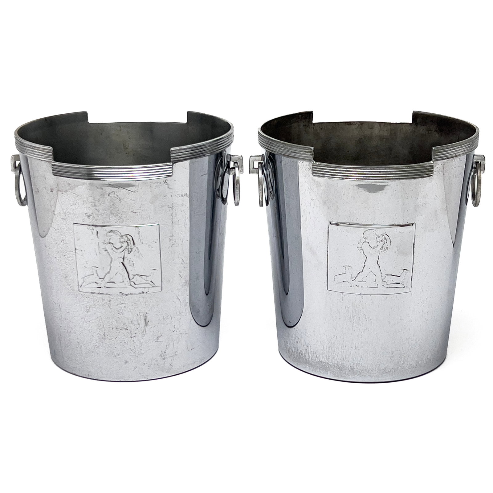 Rockwell Kent - Chase Art Deco Wine Coolers: Lot 24 Rockwell Kent American (1882-1971) Chase Art Deco Wine Coolers (c. 1935) chrome-plated brass Rockwell Kent for Chase Brass and Copper Co., each with decorative plaque featuring Bacchus impresse