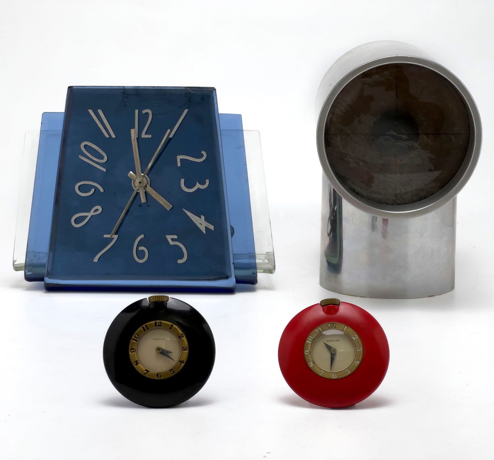 Aurora Clock, Westclox Purse Watches, and Waltham Clock, Group of 4 (1 of 6)