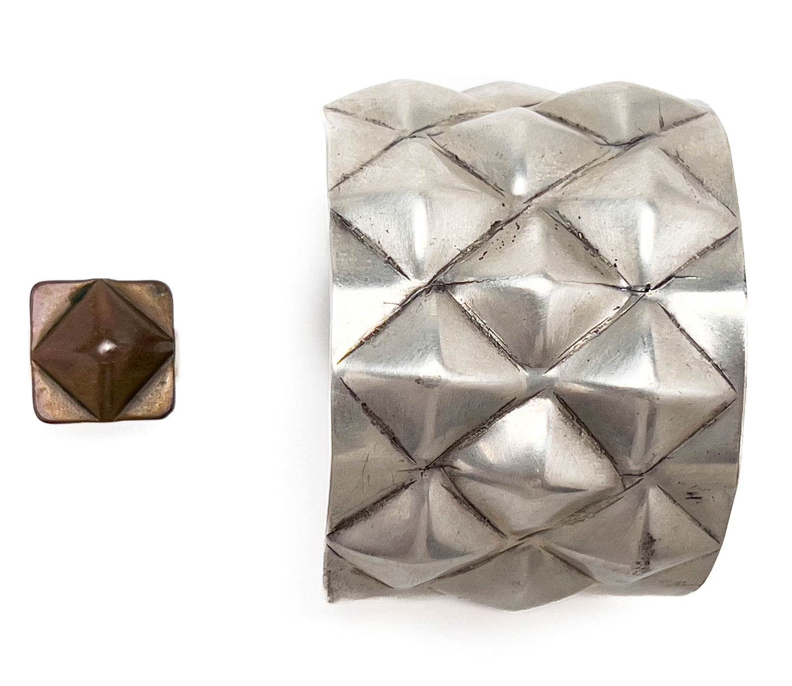 Francisco Rebajes - Sterling Cuff and Ring: Lot 112 Francisco Rebajes American/Dominican (1907-1990) Sterling Cuff and Ring sterling, copper Comprising a bracelet cuff and adjustable ring, currently size 6.5, with copper embellishment sterling