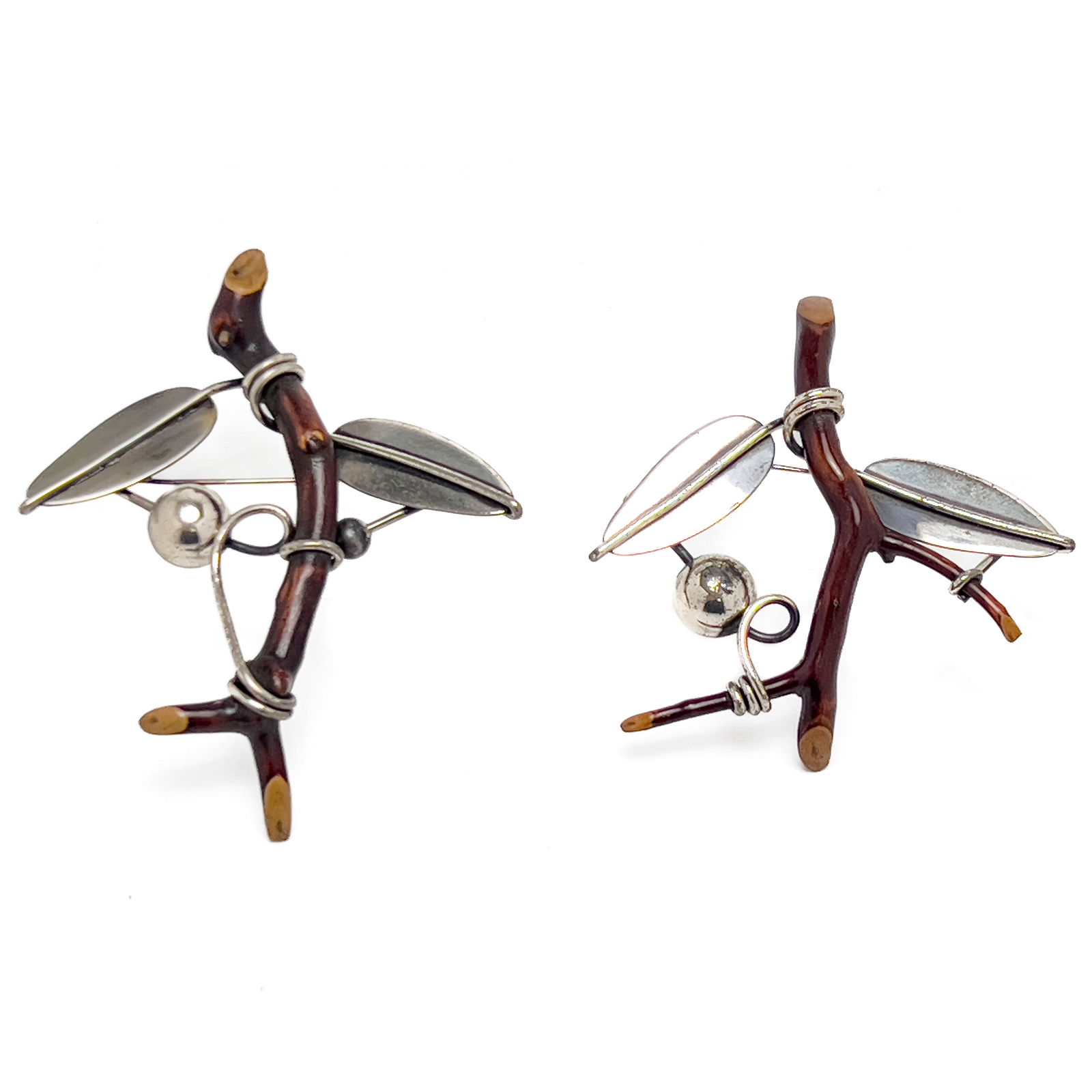 Francisco Rebajes - 2 Sterling Branch Brooches: Lot 118 Francisco Rebajes American/Dominican (1907-1990) 2 Sterling Branch Brooches sterling, wood Comprising two sterling and branch pins, total approximate inclusive weight: 34.7 grams each stamped