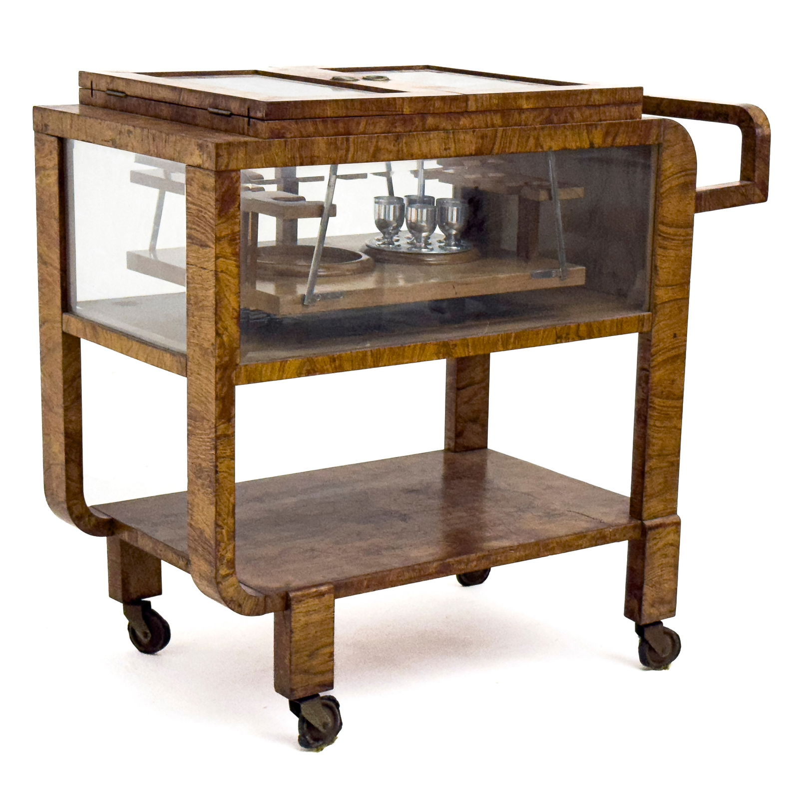 Burl Walnut and Glass Art Deco Bar Cart (1 of 8)
