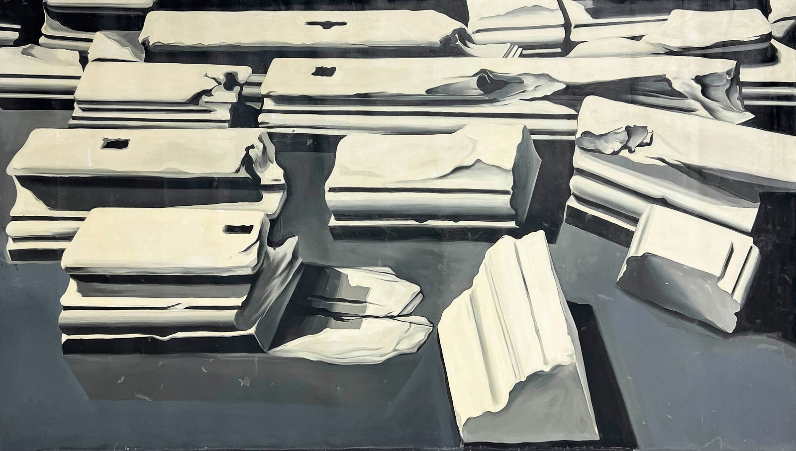 Lowell Nesbitt - Ruined Roman Marbles: Lot 267 Lowell Nesbitt American (1933-1993) Ruined Roman Marbles (1970) oil on canvas (unstretched) signed verso 54 x 96 inches unframed Provenance: From a Private New York Collection