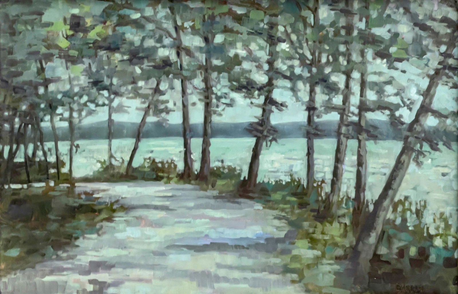 Sue Barrasi - Hudson Blues: Lot 11 Sue Barrasi American (XX/XXI) Hudson Blues (2011) oil on panel signed lower right and verso 12 x 18 inches overall dimensions: 17 1/4 x 23 1/4 x 1 1/4 inches, wood frame Provenance: From the Co