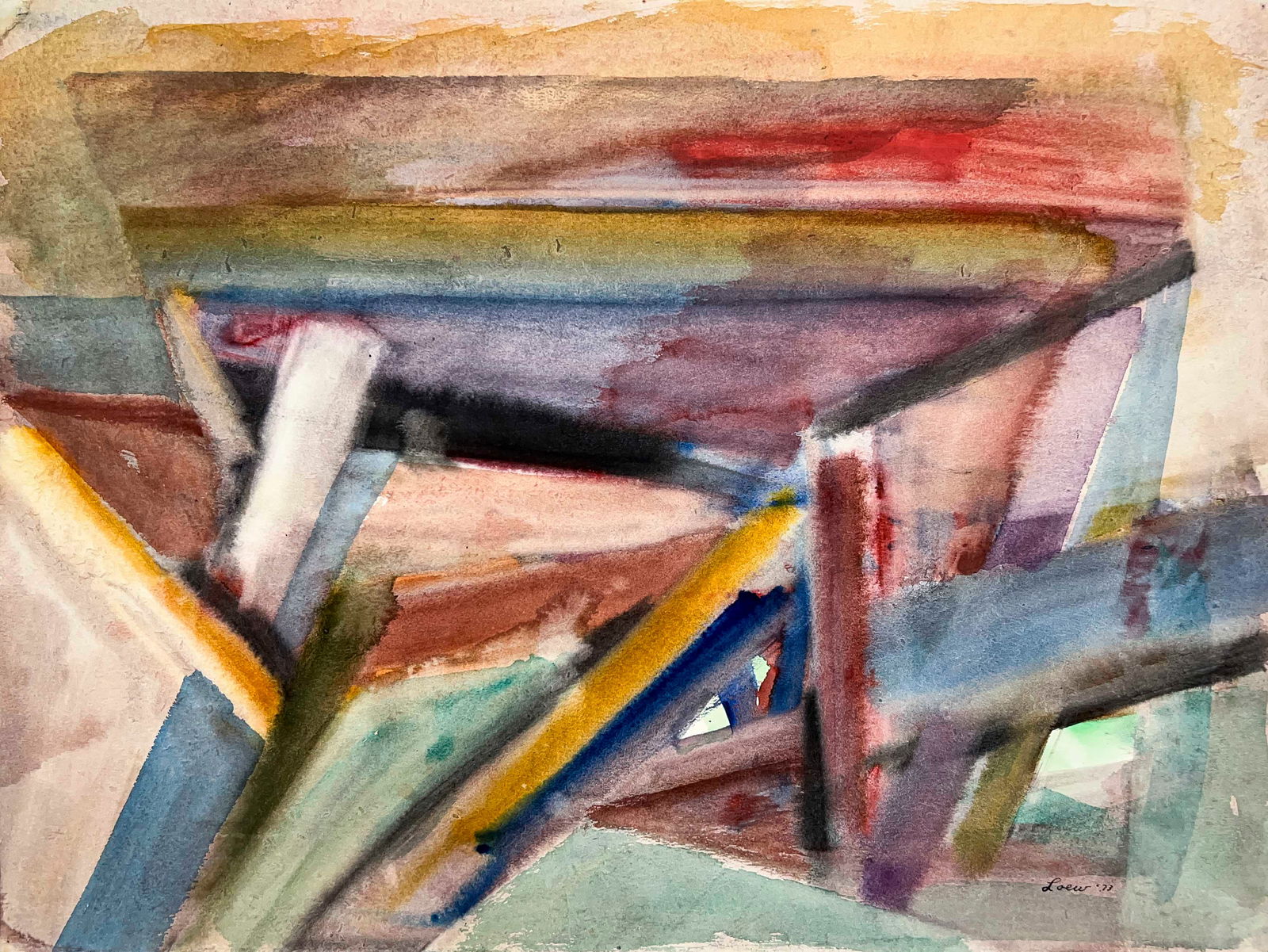 Michael Loew - Untitled (Abstract in Green, Blue, and Red): Lot 22 Michael Loew American (1907-1985) Untitled (Abstract in Green, Blue, and Red) (1973) watercolor signed lower right 18 1/8 x 24 inches unframed Provenance: From a Private Collection, by descent