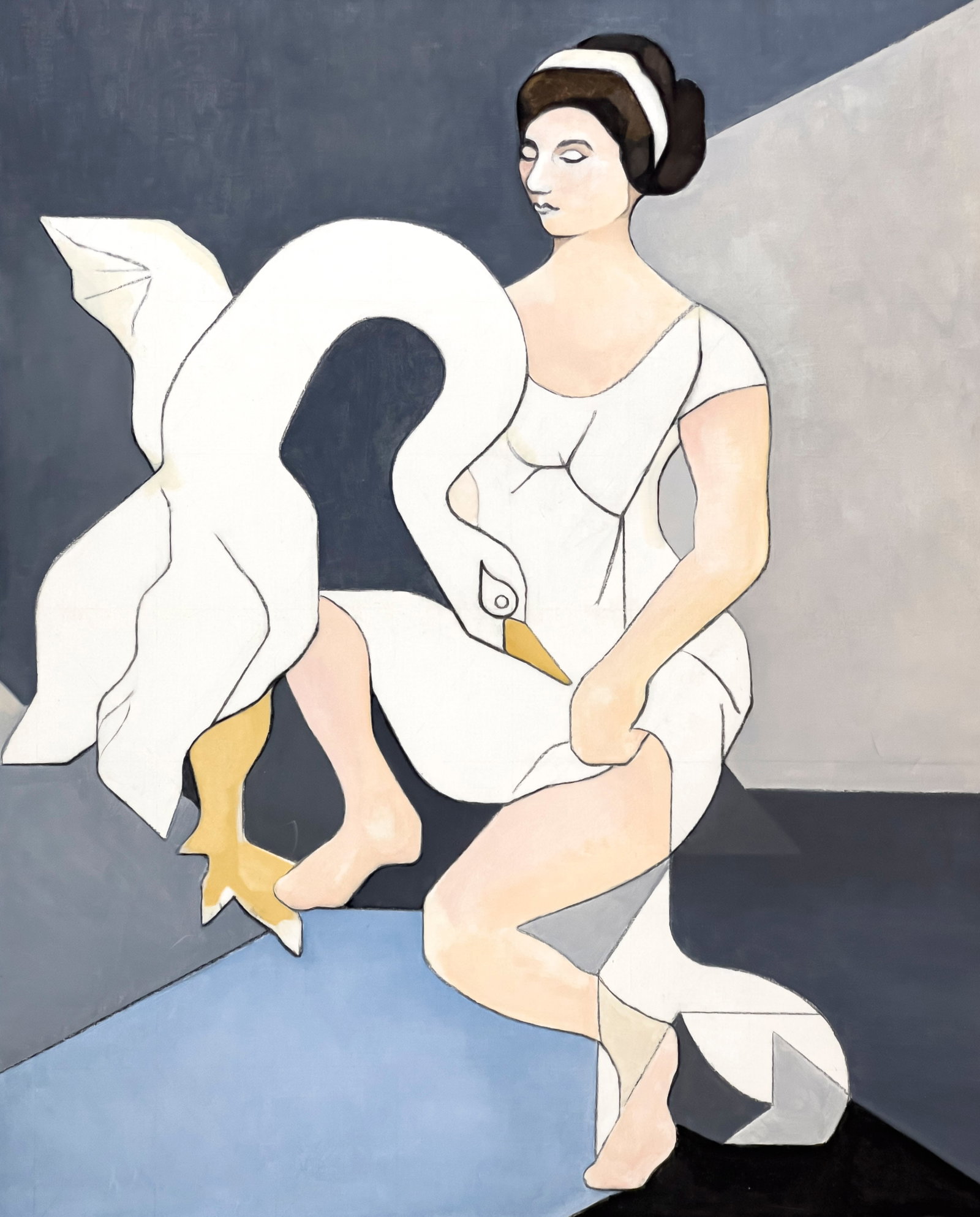 Leonard Alberts - Leda and the Swan: Lot 39 Leonard Alberts American (1924-2010) Leda and the Swan oil on canvas 62 1/2 x 50 1/2 inches oerall dimensions: 63 x 51 x 2 inches, wood frame Provenance: Works from the Estates of Olivia Koopal