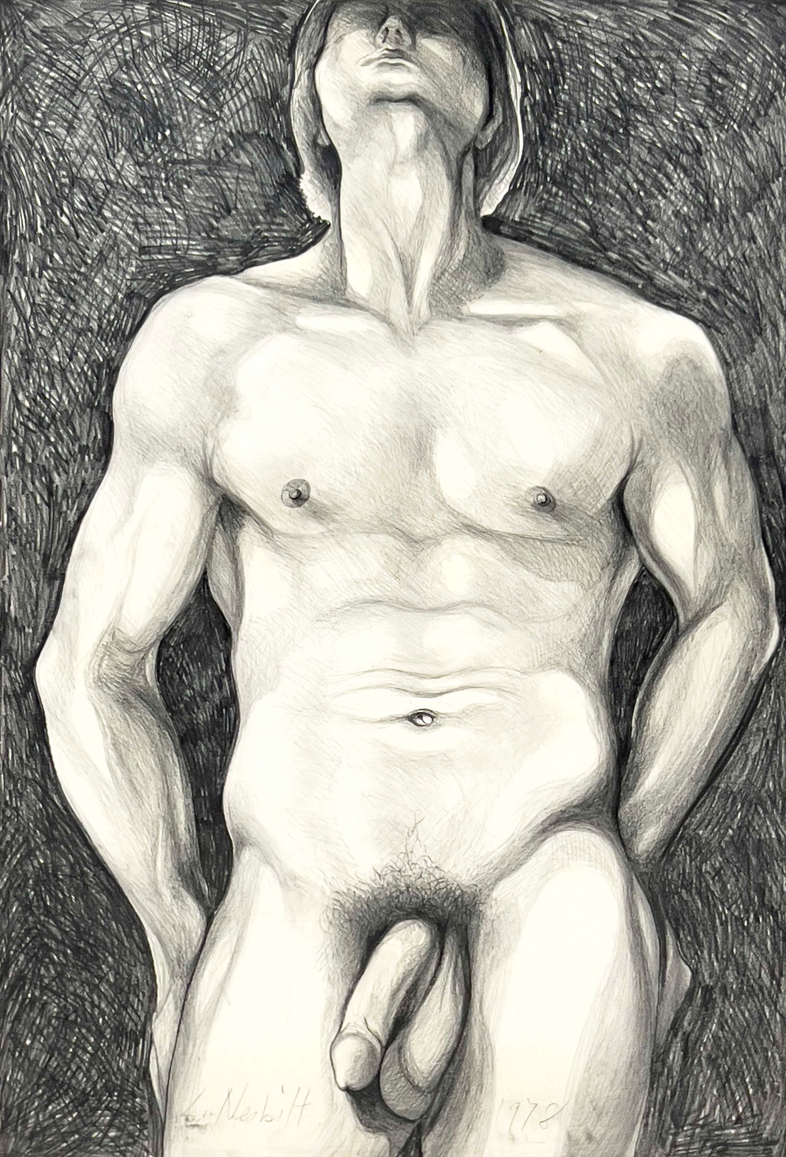 Lowell Nesbitt - Untitled (Male Nude): Lot 47 Lowell Nesbitt American (1933-1993) Untitled (Male Nude) (1978) graphite and charcoal on illustration board signed lower left 44 1/4 x 30 1/4 inches unframed Provenance: From the Estate of Lowe