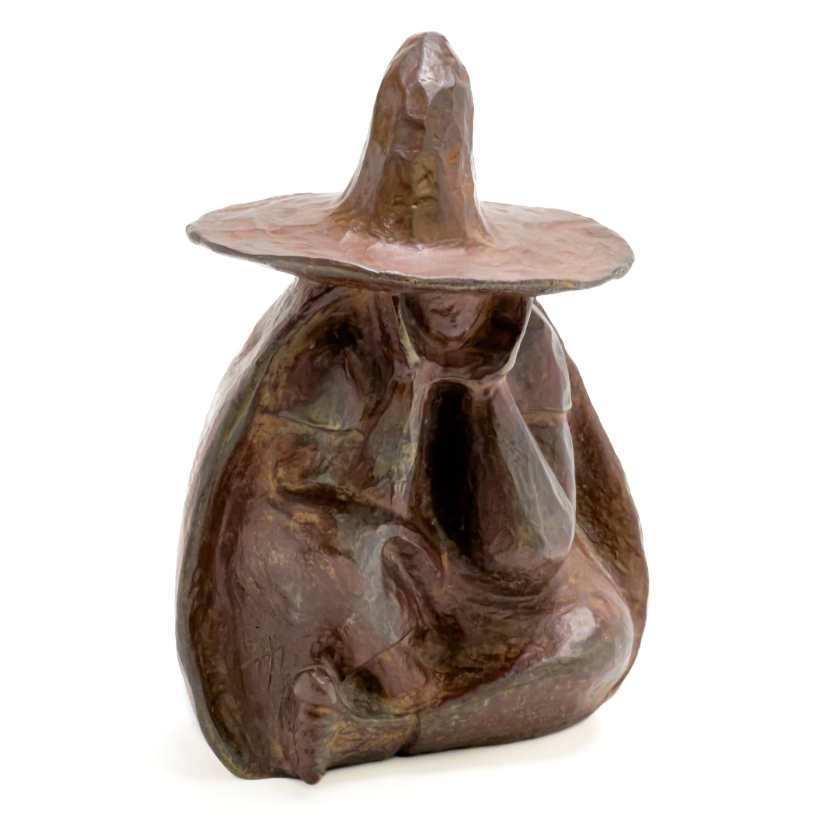 Bronze Sculpture of a Seated man with sombrero and serape: Lot 62 Bronze Sculpture of a Seated man with sombrero and serape bronze Bronze statue of a seated figure with large sombrero and serape marked to front 10 1/2 x 8 x 6 inches Provenance: From the Colle