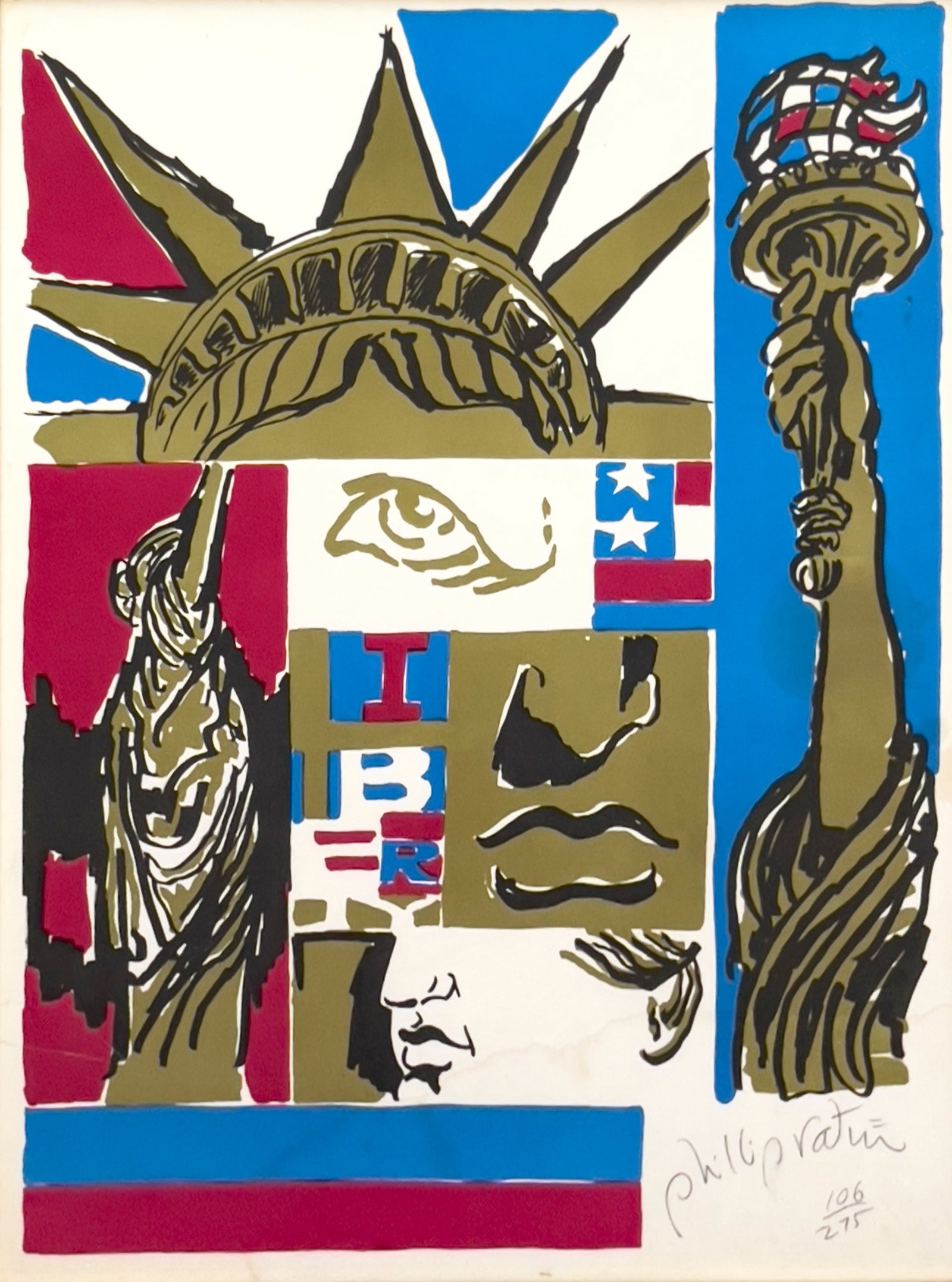 Phillip Ratner - Untitled (Statue of Liberty): Lot 131 Phillip Ratner American (XX-XXI) Untitled (Statue of Liberty) serigraph signed lower right, editioned 106/275 sight: 23 1/2 x 18 inches overall dimensions: 27 x 21 x 3/4 inches, wood frame wit