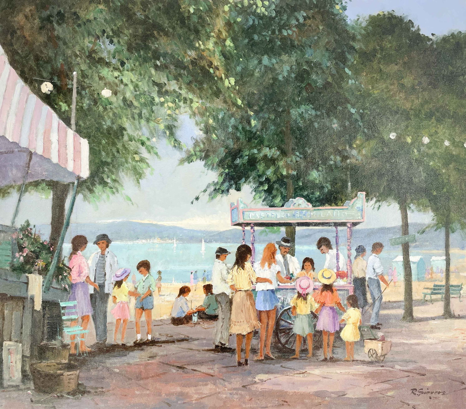 Rein Sievers - The Ice Cream Stand: Lot 151 Rein Sievers Dutch (b. 1929) The Ice Cream Stand oil on canvas (unstretched) signed lower right 29 3/8 x 33 1/4 inches unframed Provenance: Purchased from Arnot Gallery