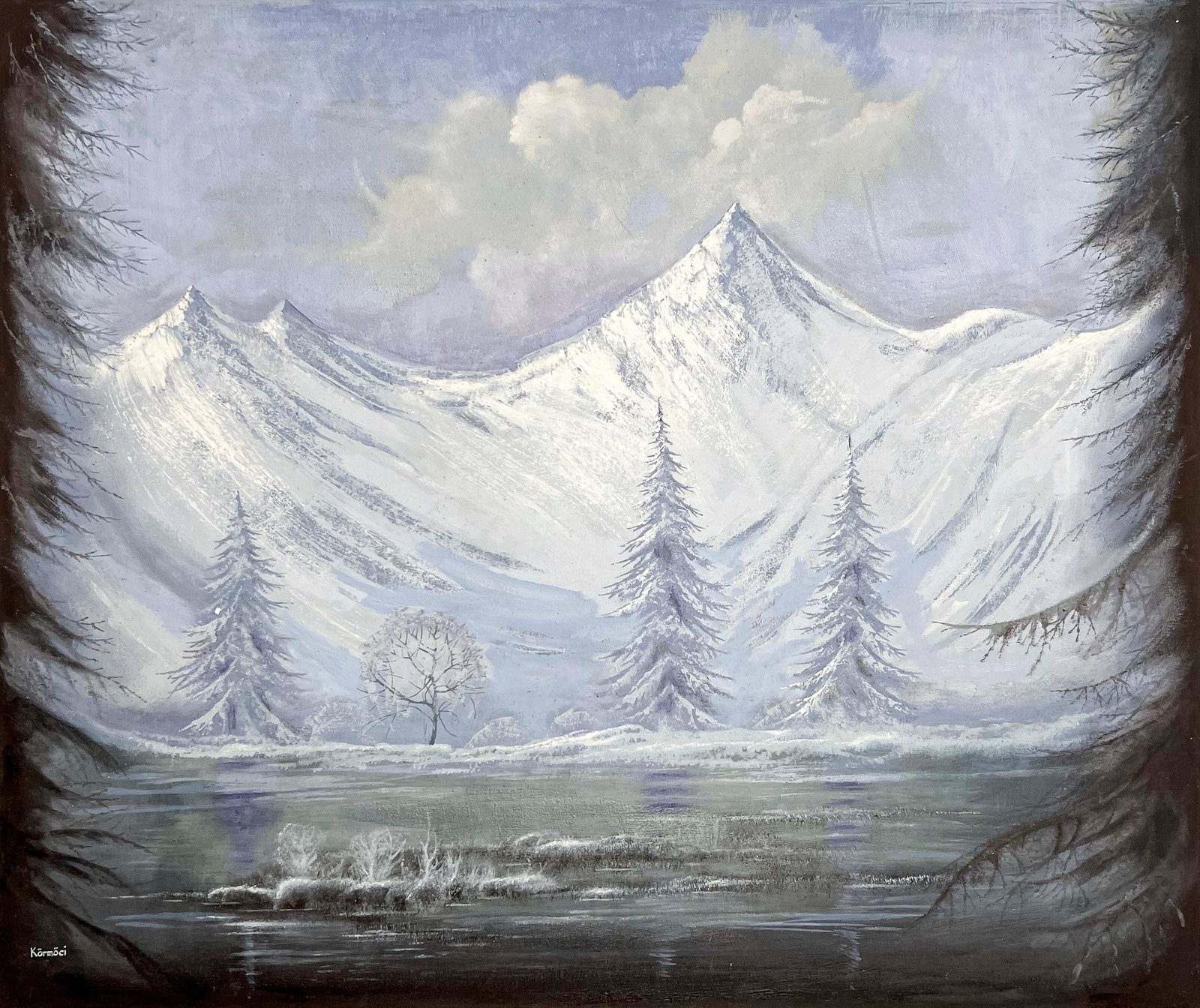 Snow Covered Mountain Painting: Lot 165 Snow Covered Mountain Painting oil on canvas (unstretched) signed ”Körmöci” lower left 20 x 24 inches unframed Provenance: Purchased from Arnot Gallery