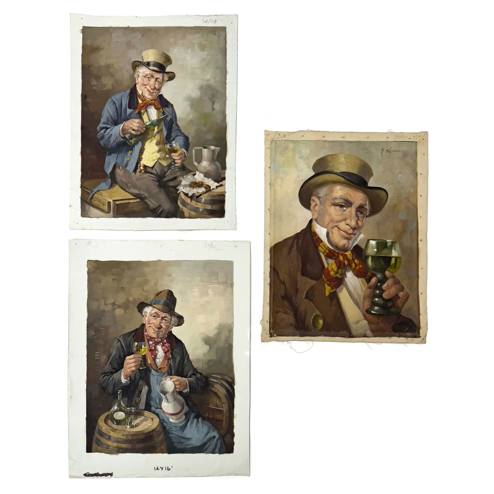 Hans Kerber - Drinking Man, 3 Paintings (1 of 7)