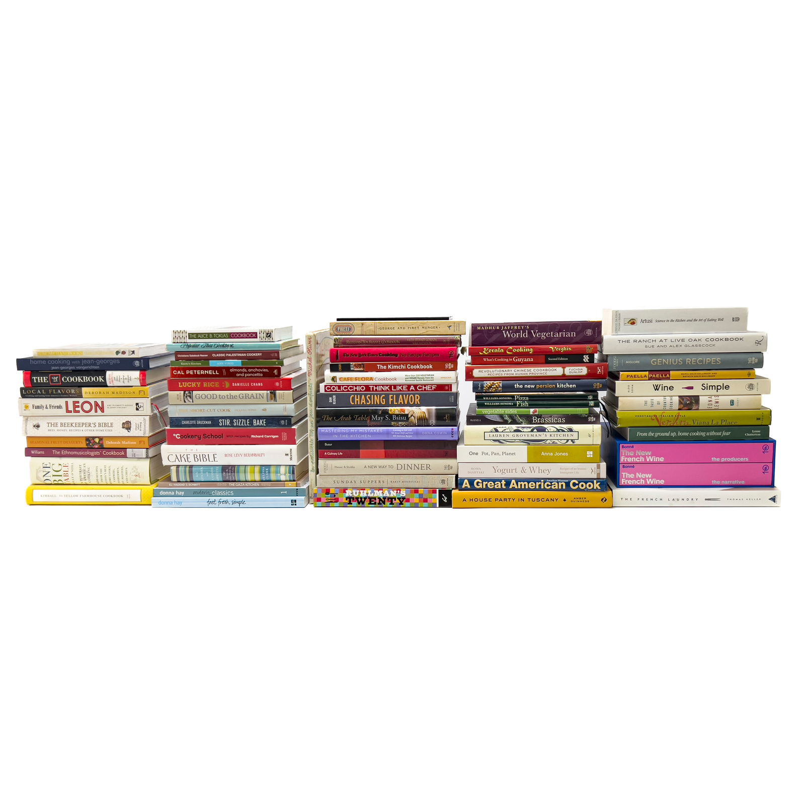Collection of Food and Wine Books and Cookbooks, Group of 65: Lot 411 Collection of Food and Wine Books and Cookbooks, Group of 65 Comprising cookbooks by Jean-Georges Vongerichten, Tom Colicchio, Thomas Keller, Melissa Clark, and others, approximate weight: 16