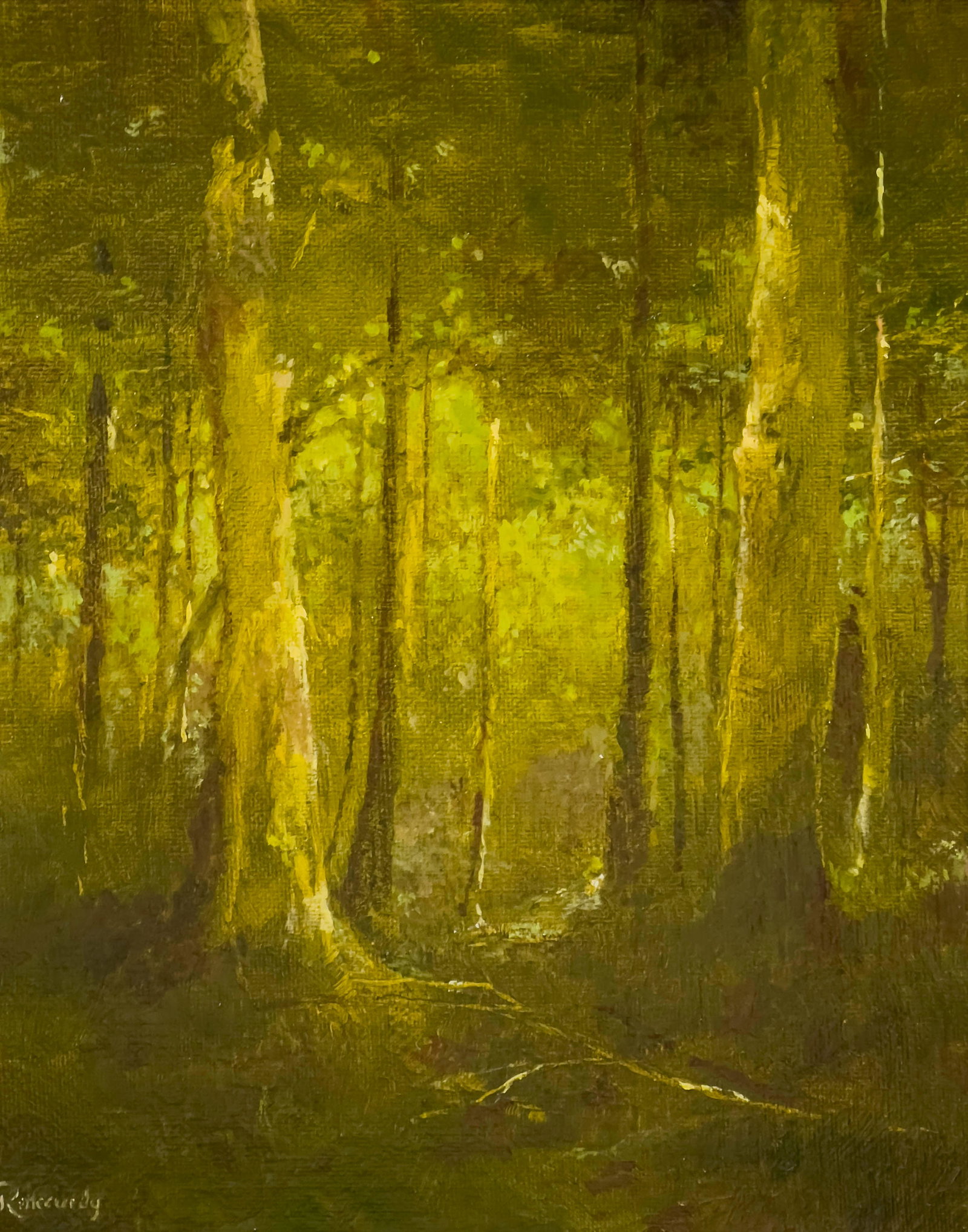 Randy McCurdy - Woodland Interior: Lot 3 Randy McCurdy American (b. 1953) Woodland Interior (20th century) oil on canvas signed lower left 10 x 8 inches overall dimensions: 11 3/4 x 9 3/4 x 1 1/2 inches, wood frame Provenance: From the