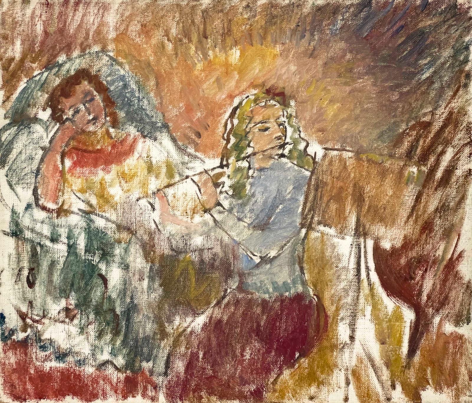 Clara Klinghoffer - Sketch of Two Girls, One Playing the Flute (1 of 3)
