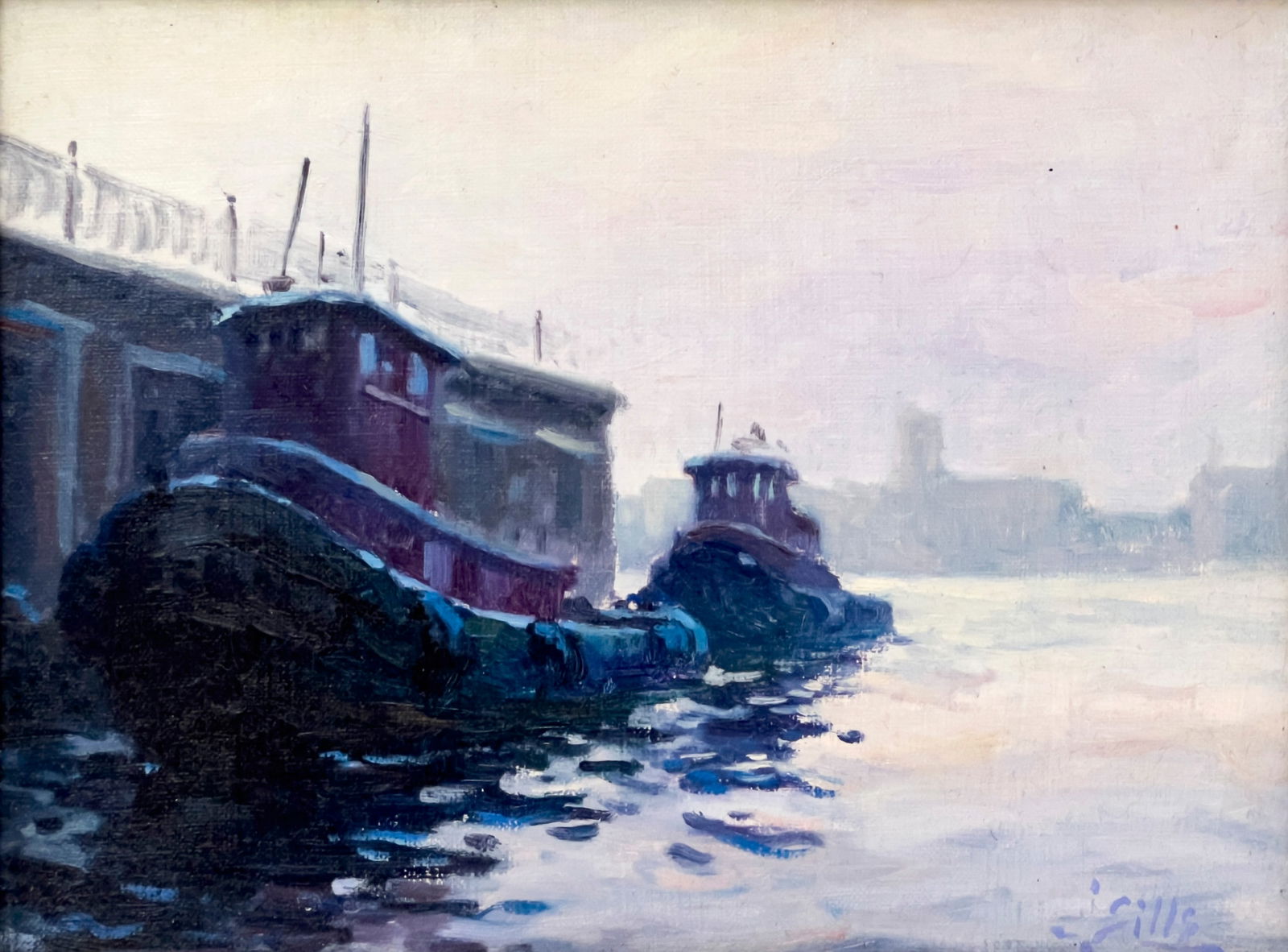 John Brandon Sills - Tugs: Lot 78 John Brandon Sills American (b. 1960) Tugs oil on canvas signed lower right 9 x 12 inches overall dimensions: 12 1/2 x 15 1/2 x 1 3/4 inches, wood frame Provenance: The Estate of Nancy Sue Madd