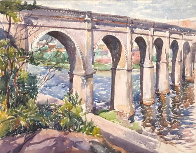 Croton Aqueduct Watercolor: Lot 142 Croton Aqueduct Watercolor (20th century) watercolor on paper Painting most likely Croton Aqueduct signed lower right sight: 18 x 22 1/2 inches overall dimensions: 26 3/4 x 31 1/4 x 1 inches,