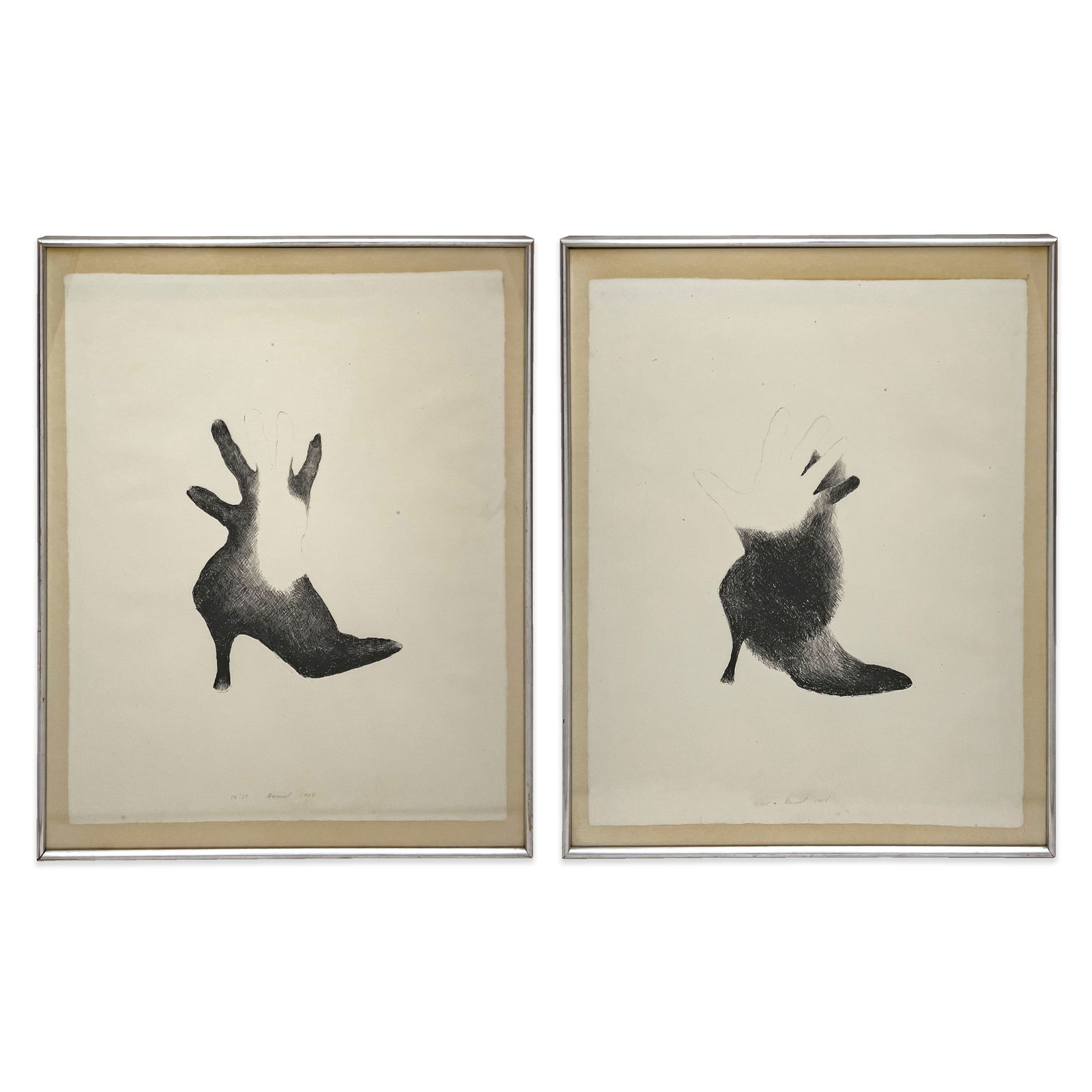 Marisol (Marisol Escobar) - Fur Shoe / Shoe and Hand, 2 Editions: Lot 7 Marisol (Marisol Escobar) Venezuelan (1930-2016) Fur Shoe / Shoe and Hand, 2 Editions (1964) lithographs each signed lower center, editioned 15/25 and 14/27 each sheet: 25 1/4 x 20 inches overal