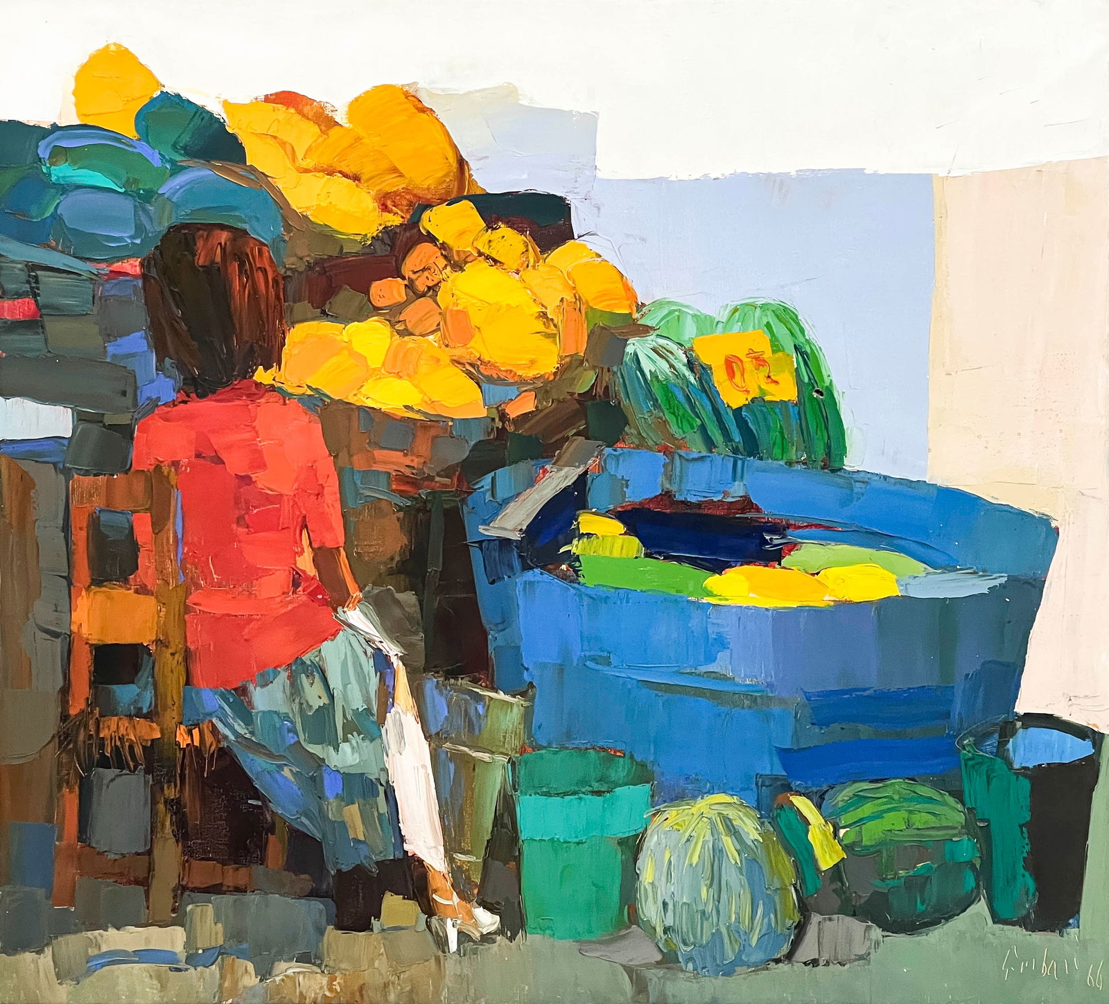 Nicola Simbari - Untitled (Fruit Stand): Lot 46 Nicola Simbari Italian (1927-2012) Untitled (Fruit Stand) (1966) oil on canvas signed lower right 39 1/2 x 43 1/2 inches overall dimensions: 47 1/2 x 51 1/2 x 3 inches, wood frame Provenance: F