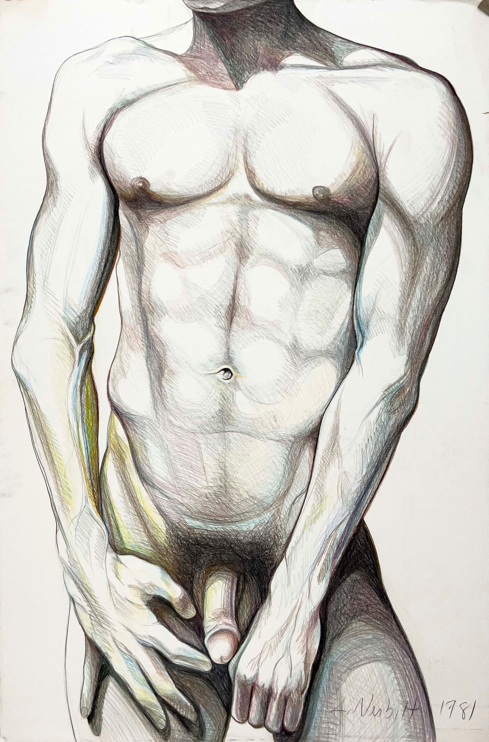 Lowell Nesbitt - Untitled (Male Nude): Lot 120 Lowell Nesbitt American (1933-1993) Untitled (Male Nude) (1981) pastel and colored pencil and graphite on Bainbridge illustration board signed lower right 60 x 40 inches unframed Provenance: F