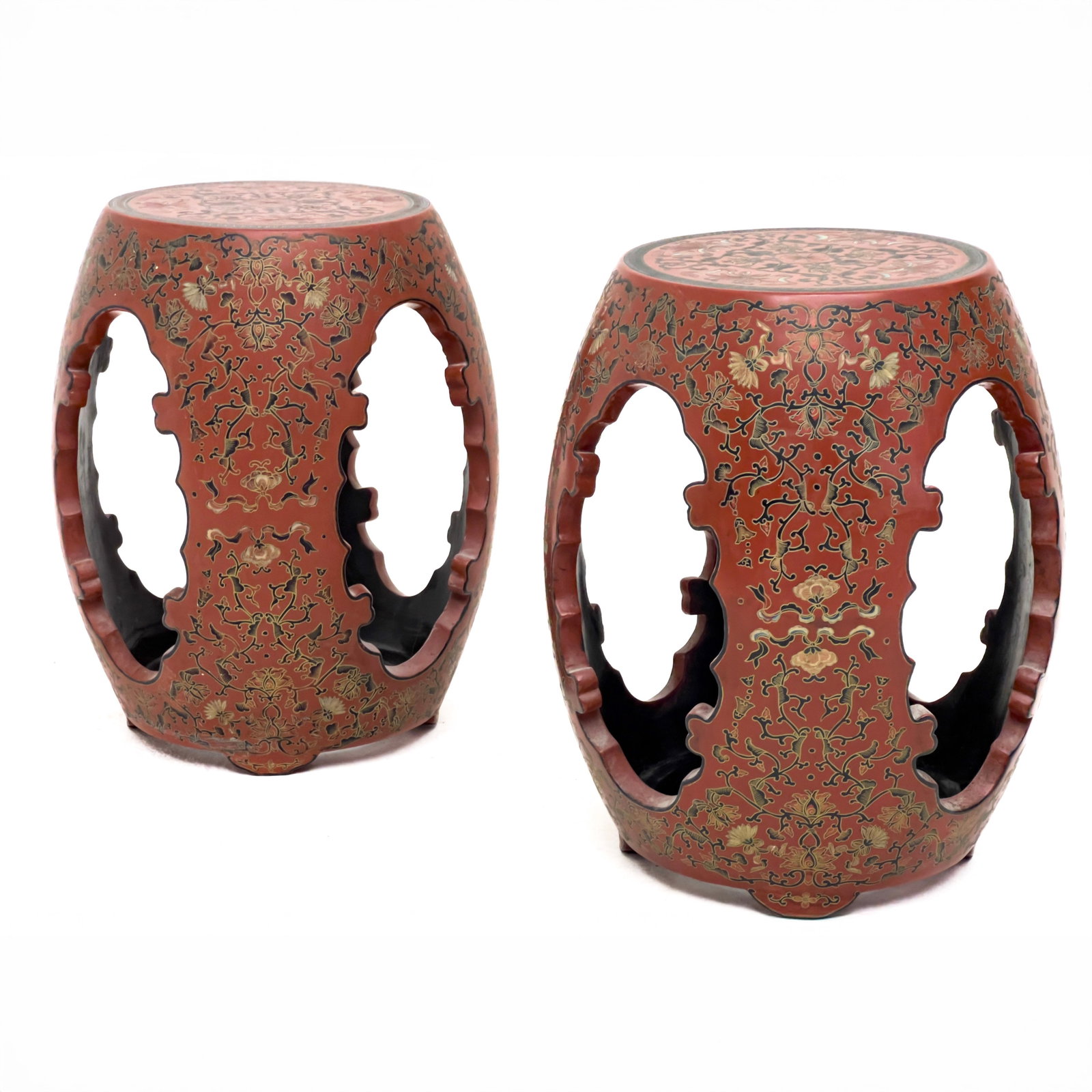 Chinese Red Lacquer Garden Stools, Pair (1 of 4)