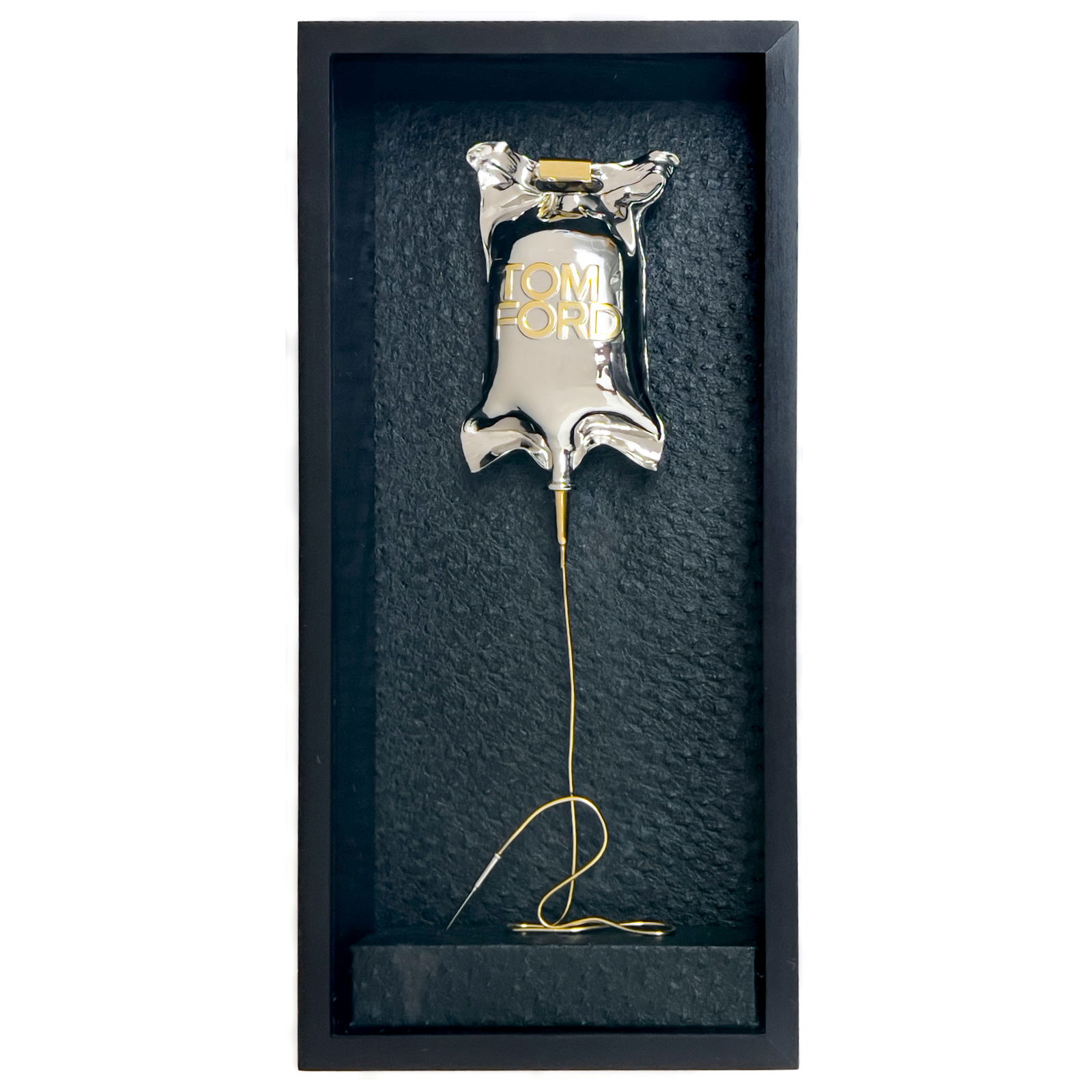 Jonathan Paul (aka Desire Obtain Cherish) - Intensive Care Unit - One Pack, Tom Ford: Lot 10 Jonathan Paul (aka Desire Obtain Cherish) American (b. 1975) Intensive Care Unit - One Pack, Tom Ford (2014) mixed media (18K gold and chrome plated) Wood shadowbox with glass and ostrich skin