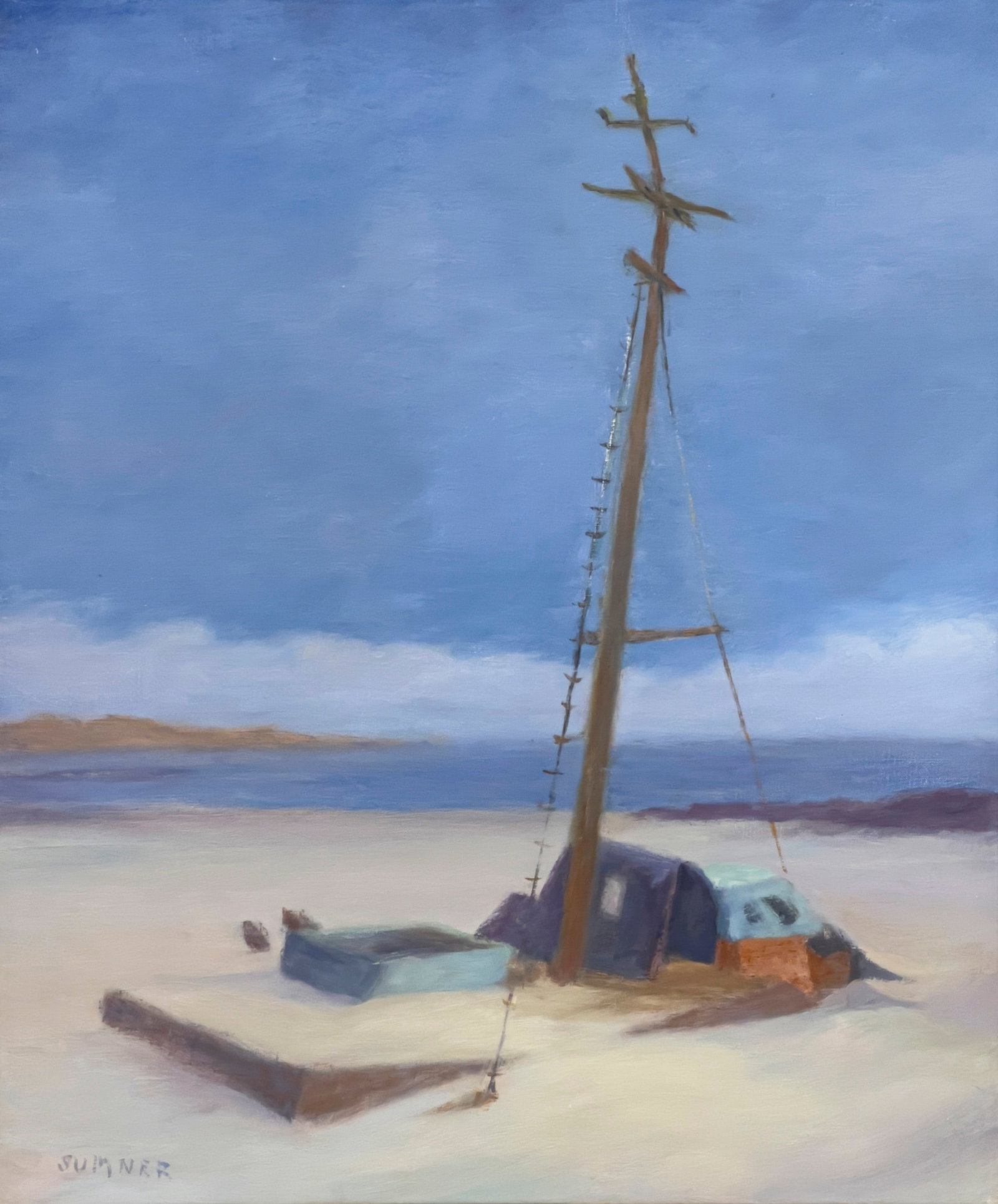 Maud Frances Eyston Sumner - Untitled (Beached Ship): Lot 36 Maud Frances Eyston Sumner South African (1902-1985) Untitled (Beached Ship) oil on canvas signed lower right 22 x 18 inches overall dimensions: 24 3/4 x 21 1/4 x 1 3/4 inches, wood frame Prov