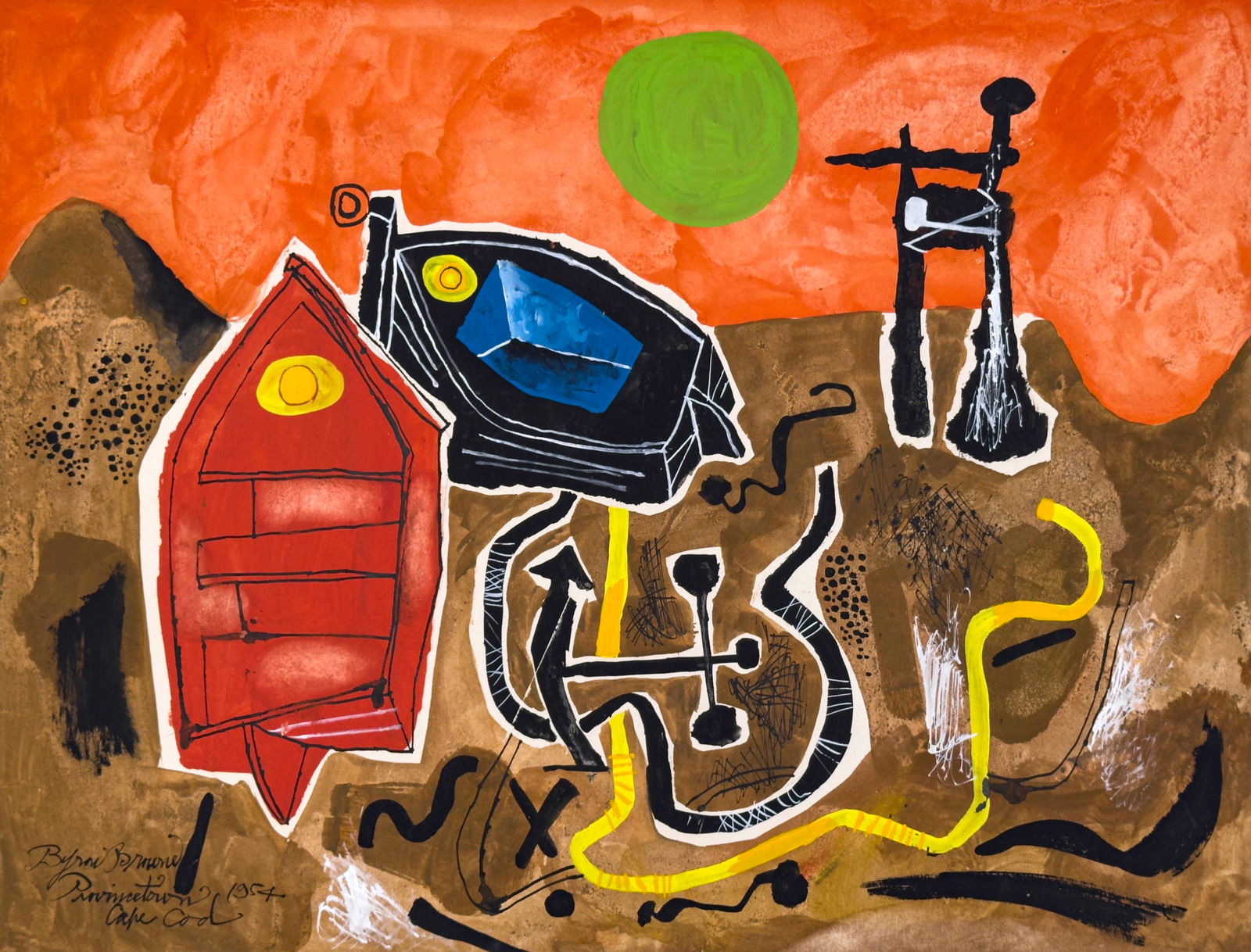 Byron Browne - Provincetown, Cape Cod: Lot 81 Byron Browne American (1907-1961) Provincetown, Cape Cod (1954) gouache on paper signed lower left sight: 19 3/4 x 25 1/2 inches unframed Provenance: From an Upper East Side Collection