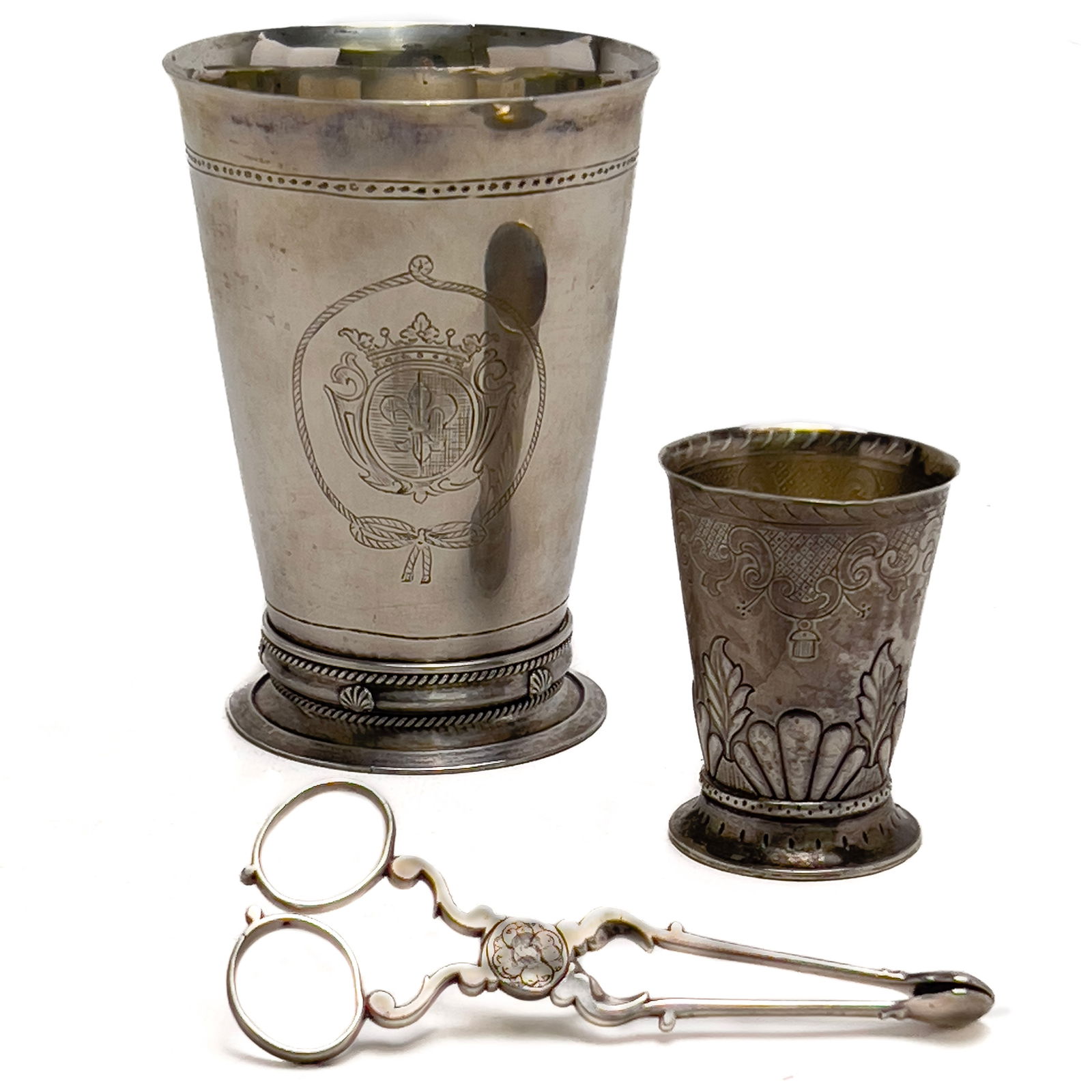 Antique Silver Cups and Sugar Tongs, Group of 3 (1 of 5)