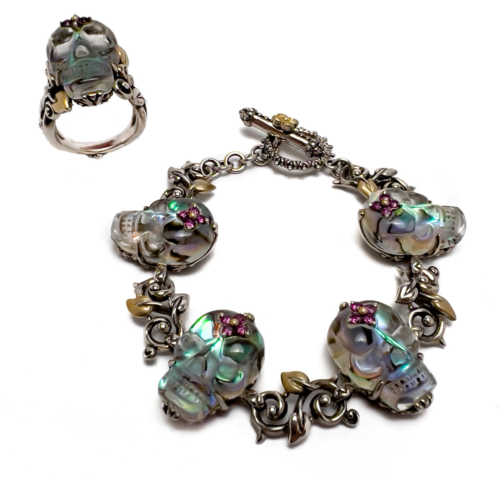 Barbara Bixby - Sterling and 18K Gold Abalone Skull Ring and Bracelet (1 of 5)