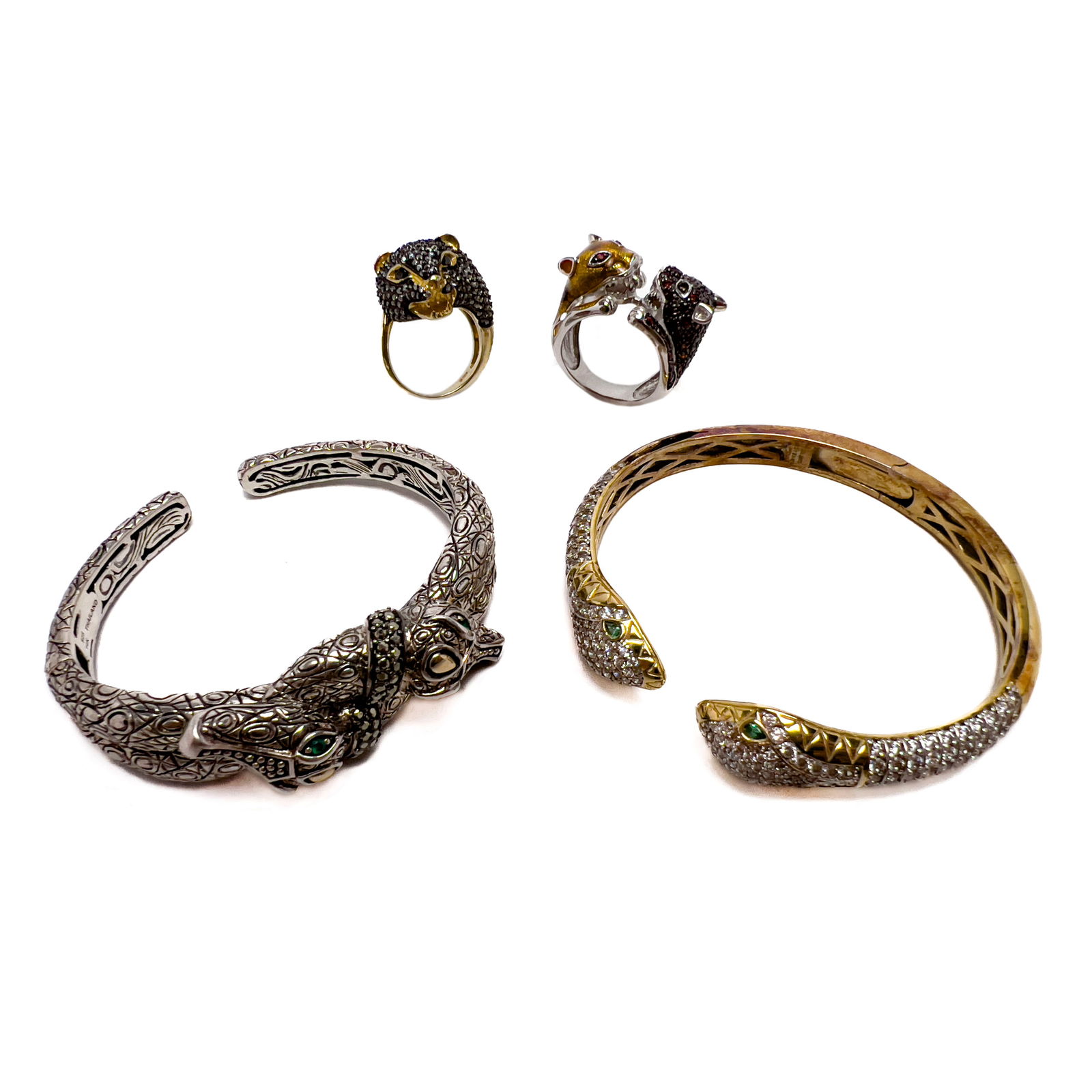 Sterling Panther Rings and Snake Bracelets, Group of 4 (1 of 10)