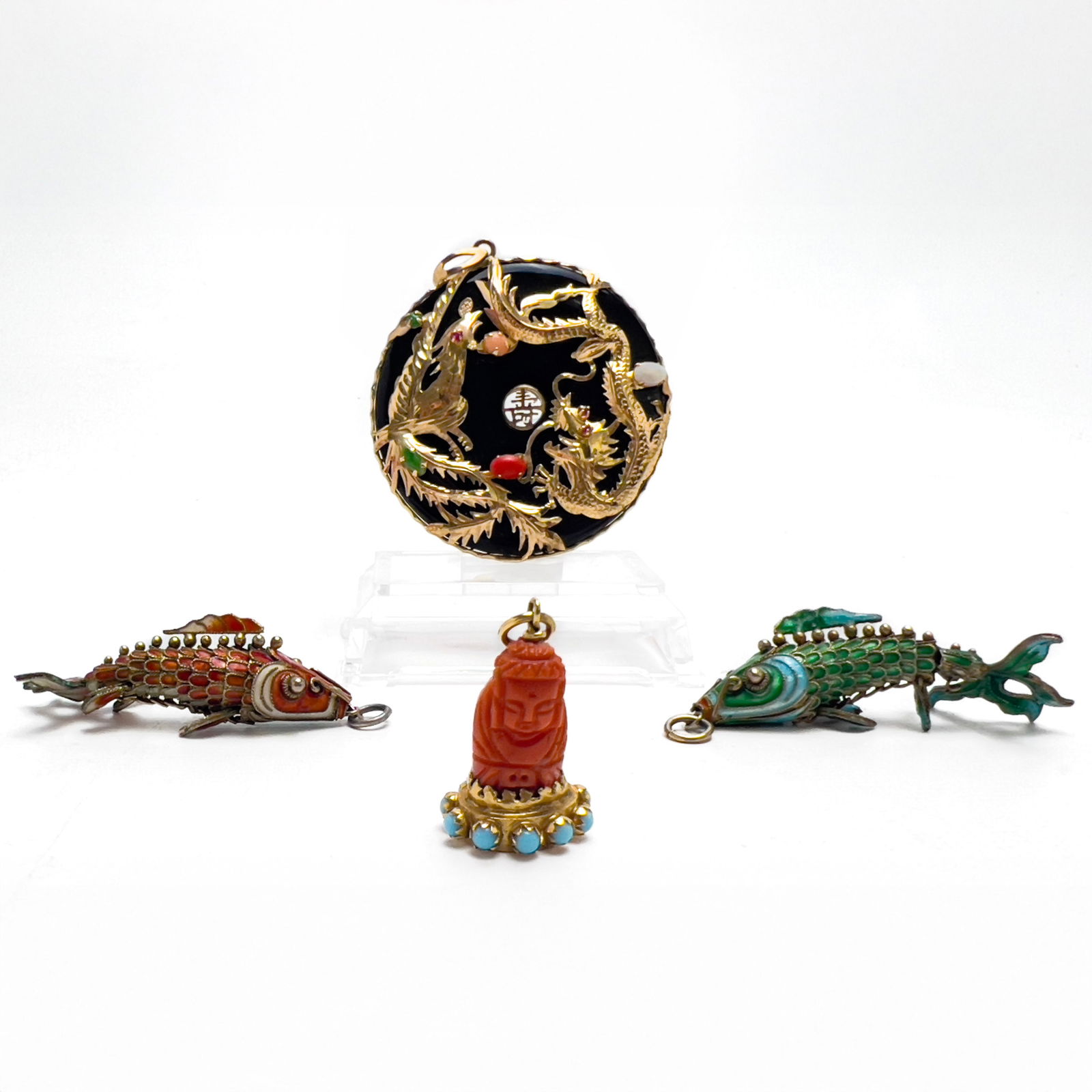 Chinese Gold and Enamel Pendants, Group of 4 (1 of 8)