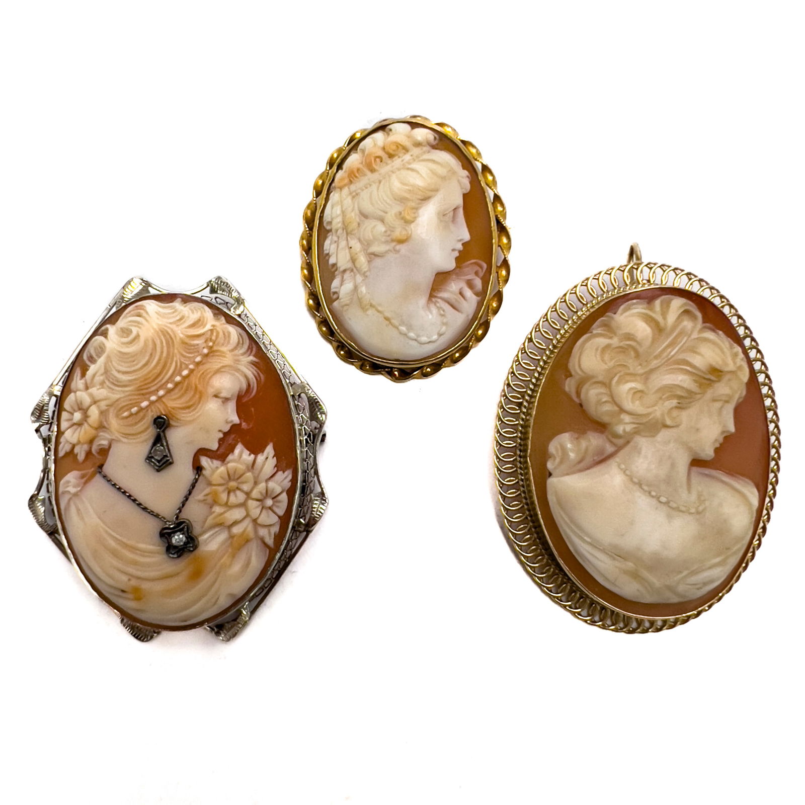 Gold Cameo Brooches, Group of 3 (1 of 4)