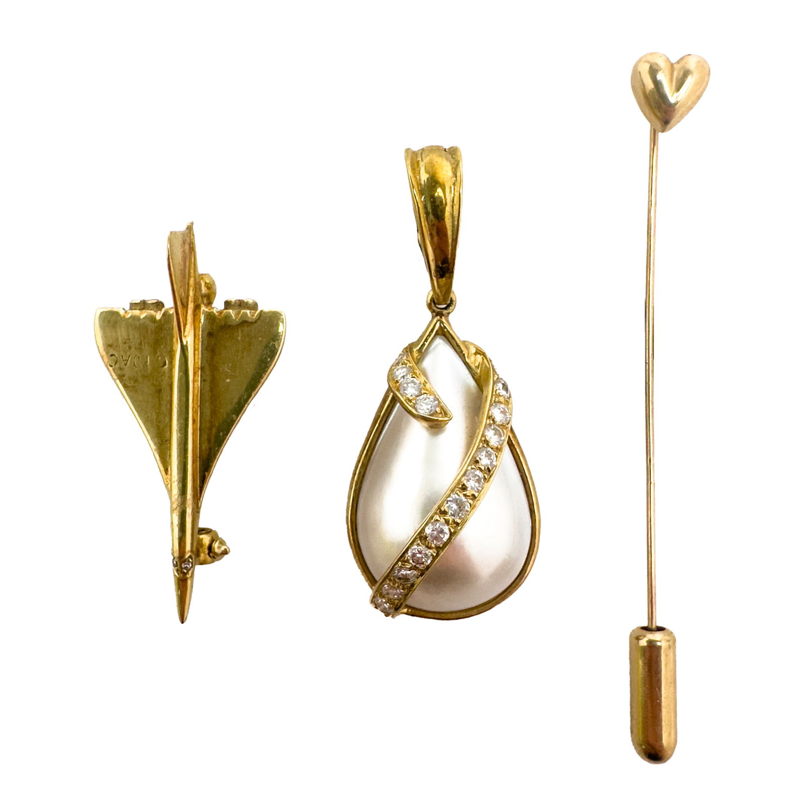Gold and Mabe Pearl Pendant and Pins, Group of 3 (1 of 5)