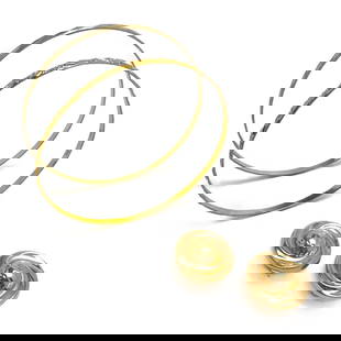Gold Bangles and Earrings, Group of 3: Lot 319  Gold Bangles and Earrings, Group of 3 14K gold, 10K gold Comprising a 14K gold bangle, pair of 14K gold earrings with omega back, and 10K gold bangle total approximate weight of 14K gold: 9.8