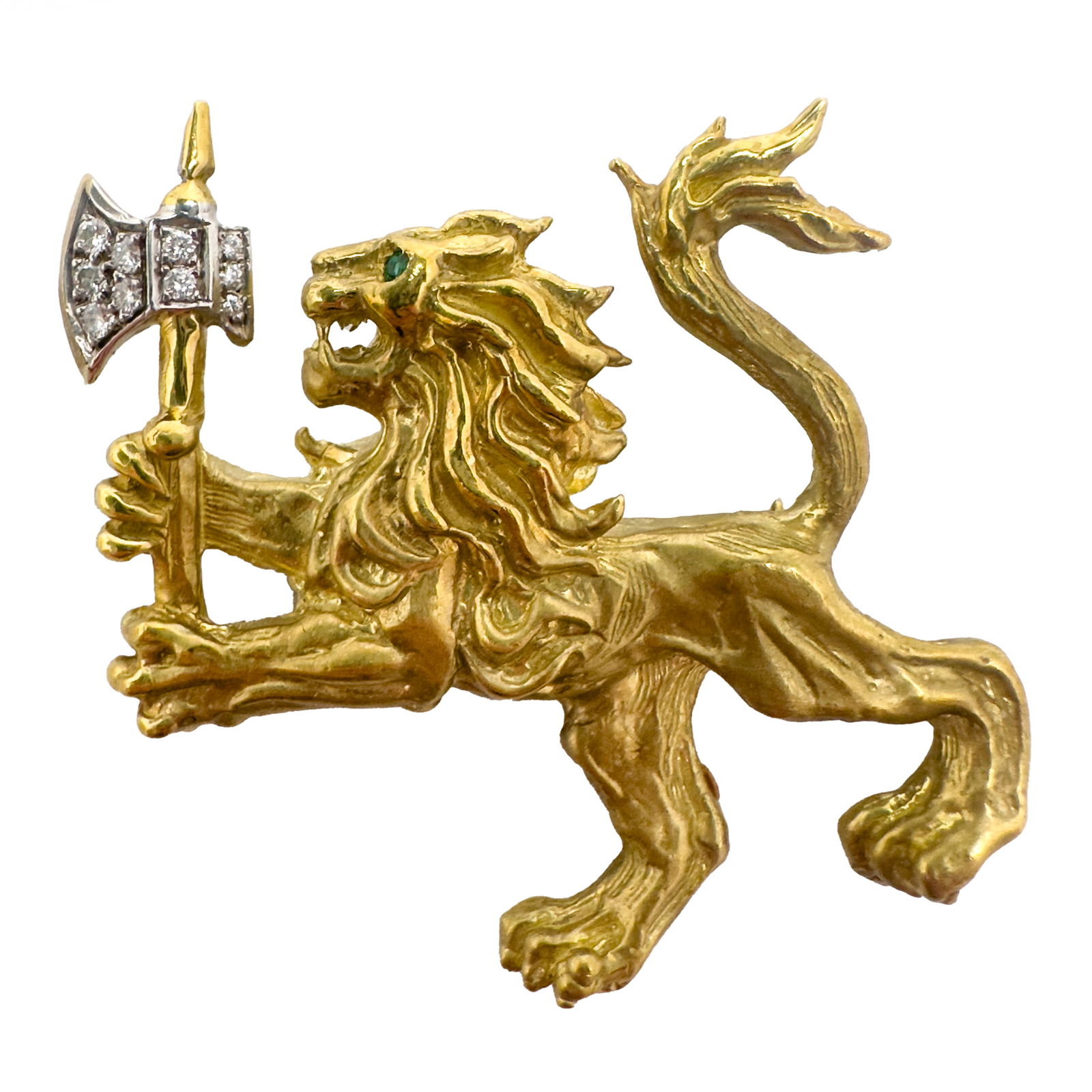 Norwegian Heraldry Gold, Diamond, and Emerald Pin (1 of 3)