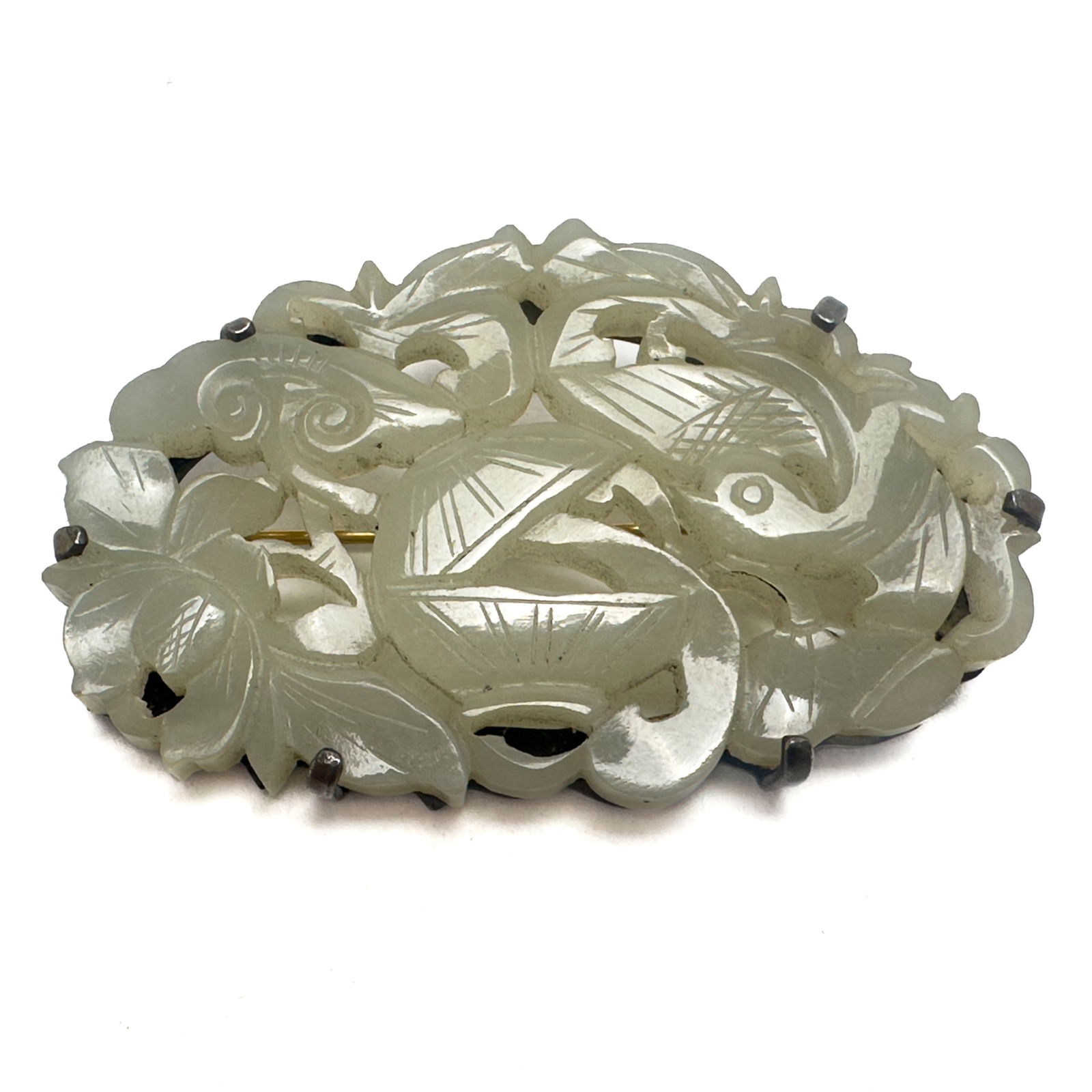 Jade and Sterling Silver Brooch (1 of 4)