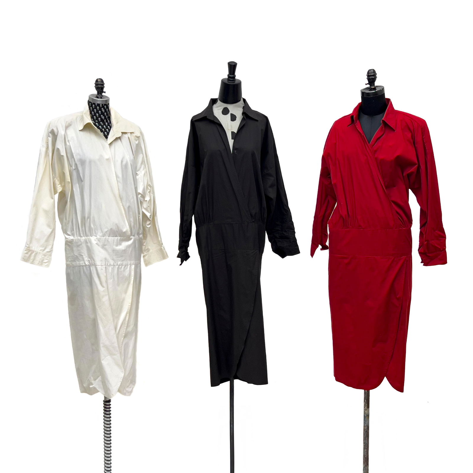 Norma Kamali - Shirt Dresses, Group of 3: Lot 347 Norma Kamali American (b. 1945) Shirt Dresses, Group of 3 Comprising three shirt dresses in red, black, and white, each size medium each with label Capsule offers in-house packing & shipping f