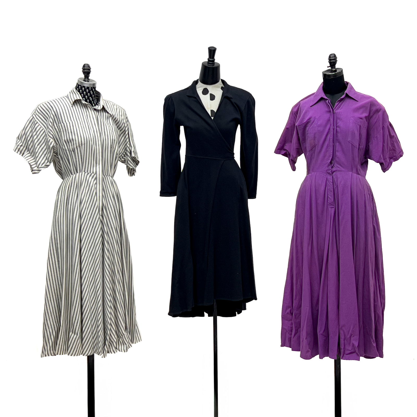 Norma Kamali - Collared Dresses, Group of 3: Lot 348 Norma Kamali American (b. 1945) Collared Dresses, Group of 3 Comprising two collared dresses, size 6, and one wrap style collared dress, size small each with label Capsule offers in-house pack