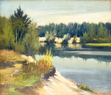 Phillip Cook - Untitled (Riverbend): Lot 1 Phillip Cook American (b. 1949) Untitled (Riverbend) (20th century) oil on canvas board signed lower right 11 3/4 x 14 inches frame dimensions: 17 1/4 x 19 1/4 x 1 3/4 inches, wood frame Provena