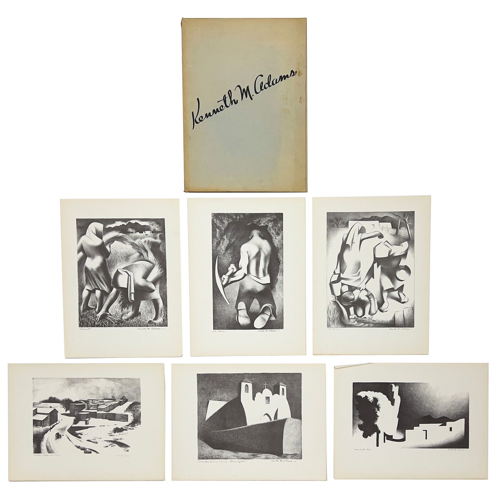Kenneth Miller Adams - New Mexico Artists Series No. 1 (Partial Portfolio): Lot 23 Kenneth Miller Adams American (1897-1966) New Mexico Artists Series No. 1 (Partial Portfolio) offset lithographs Partial portfolio of six offset lithographs plates include: Harvest, The Spring,