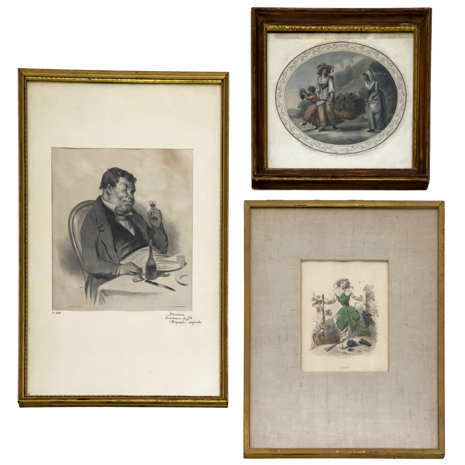 Honoré Daumier and Others - Wine and Grapes Editions, Group of 3: Lot 26 Honoré Daumier and Others - Wine and Grapes Editions, Group of 3 lithograph Comprising Bordeaux-Laffite by Honoré Daumier, Vigne by J.J Grandville, and an edition of woman harvesting