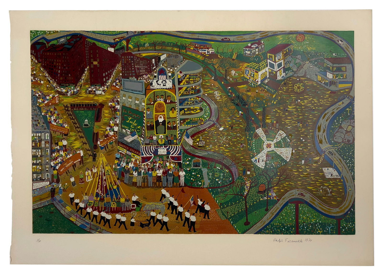 Ralph Fasanella - May Day: Lot 33 Ralph Fasanella American (1914-1997) May Day (1974) silkscreen signed lower right, P/P image: 25 x 40 inches sheet: 31 1/4 x 44 3/4 inches unframed Provenance: From the Collection of Jack Kru
