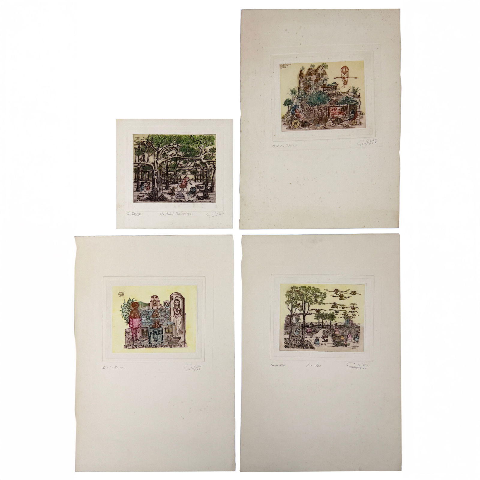 Guillermo Silva Santamaria - Landscapes and Interiors, 4 Editions: Lot 51 Guillermo Silva Santamaria Colombian (1921-2007) Landscapes and Interiors, 4 Editions etching Comprising La Avaricia, La Ira, Un Arbol Mardvilloso, La Pereza each signed lower right and edition
