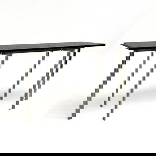 Modern Granite Console Table: Lot 104  Modern Granite Console Table  stainless steel, granite Table with stainless steel 6-legged base and floating black granite top 29 1/2 x 60 x 18 inches Provenance: From a Private Pennsylvania