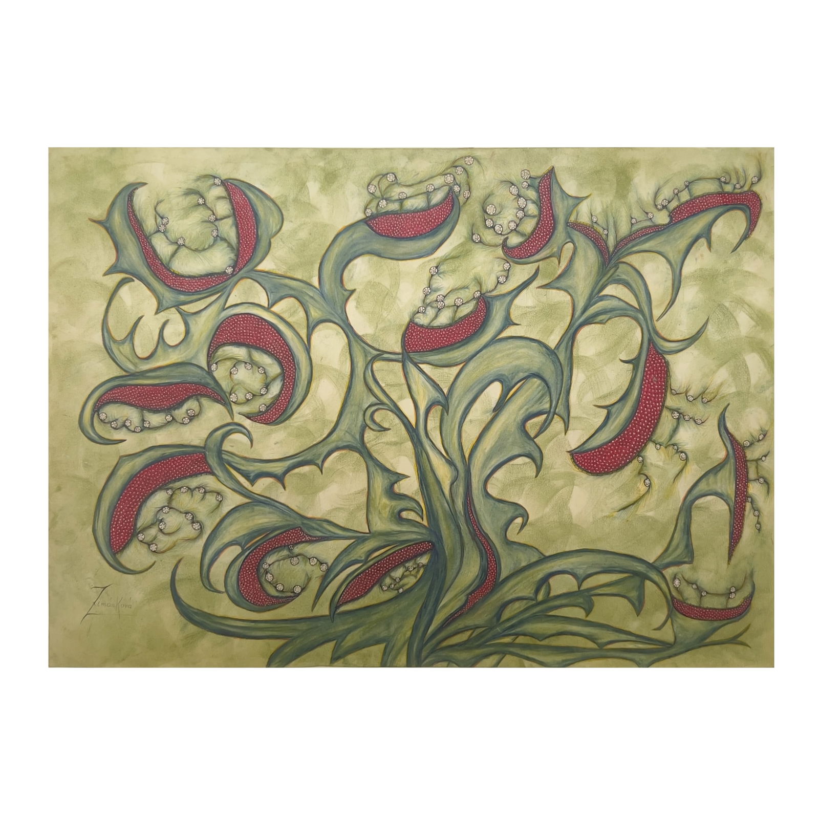 Anna Zemankova - Untitled: Lot 116 Anna Zemankova Czech (1908-1986) Untitled oil pastel on paper signed lower left sheet: 24 1/2 x 34 3/4 inches overall dimensions: 28 1/8 x 38 x 2 inches, wood frame with glazing Provenance: Fr