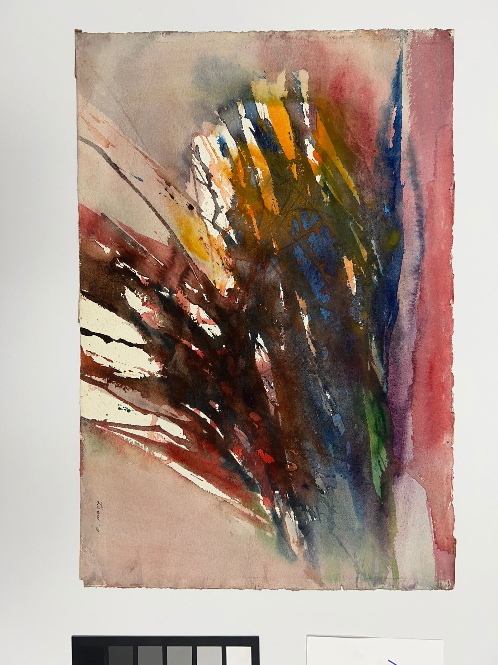 Michael Loew - Untitled (Abstract in Red, Blue, and Orange): Lot 125 Michael Loew American (1907-1985) Untitled (Abstract in Red, Blue, and Orange) (1973) watercolor on paper signed lower right 15 1/4 x 22 1/2 inches unframed Provenance: From a Private Collecti