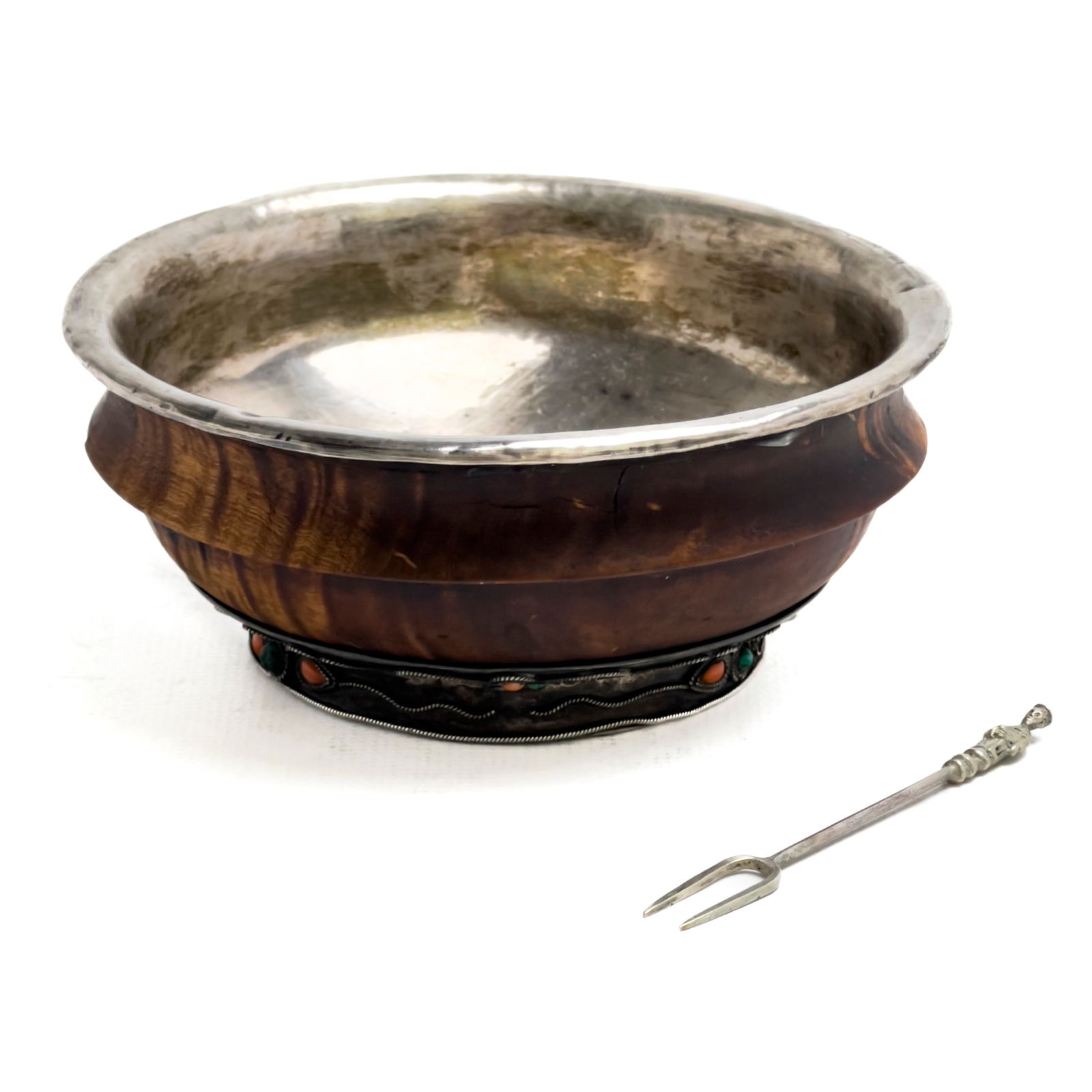 Silver Chinese Tea Bowl with Hardstone (1 of 7)