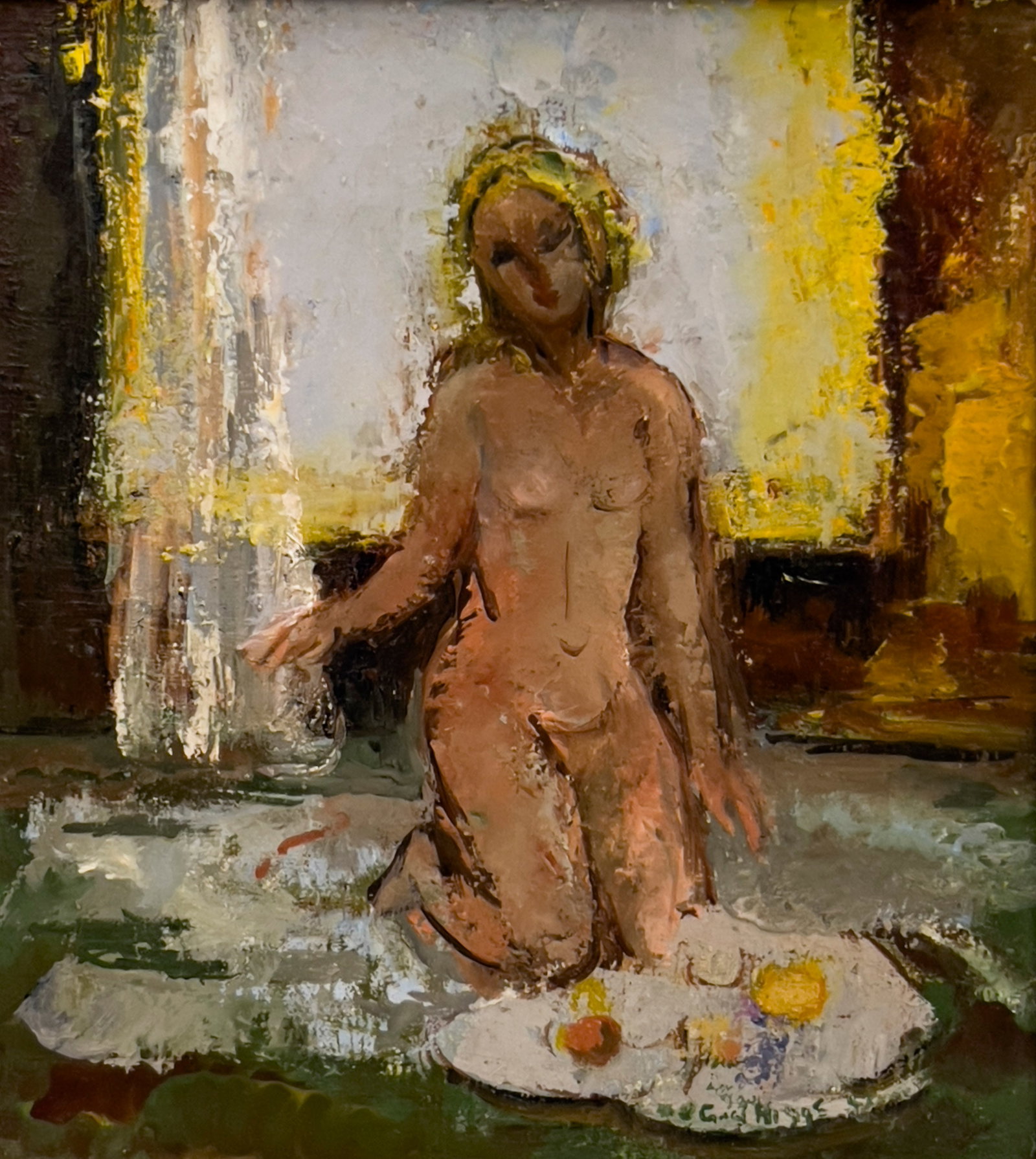 Cecil Higgs - Untitled (Nude Woman): Lot 212 Cecil Higgs South African (1898-1986) Untitled (Nude Woman) (1957) oil on canvas signed lower right 10 x 9 inches overall dimensions: 22 x 18 x 3 inches, wood frame Provenance: From an Upper E