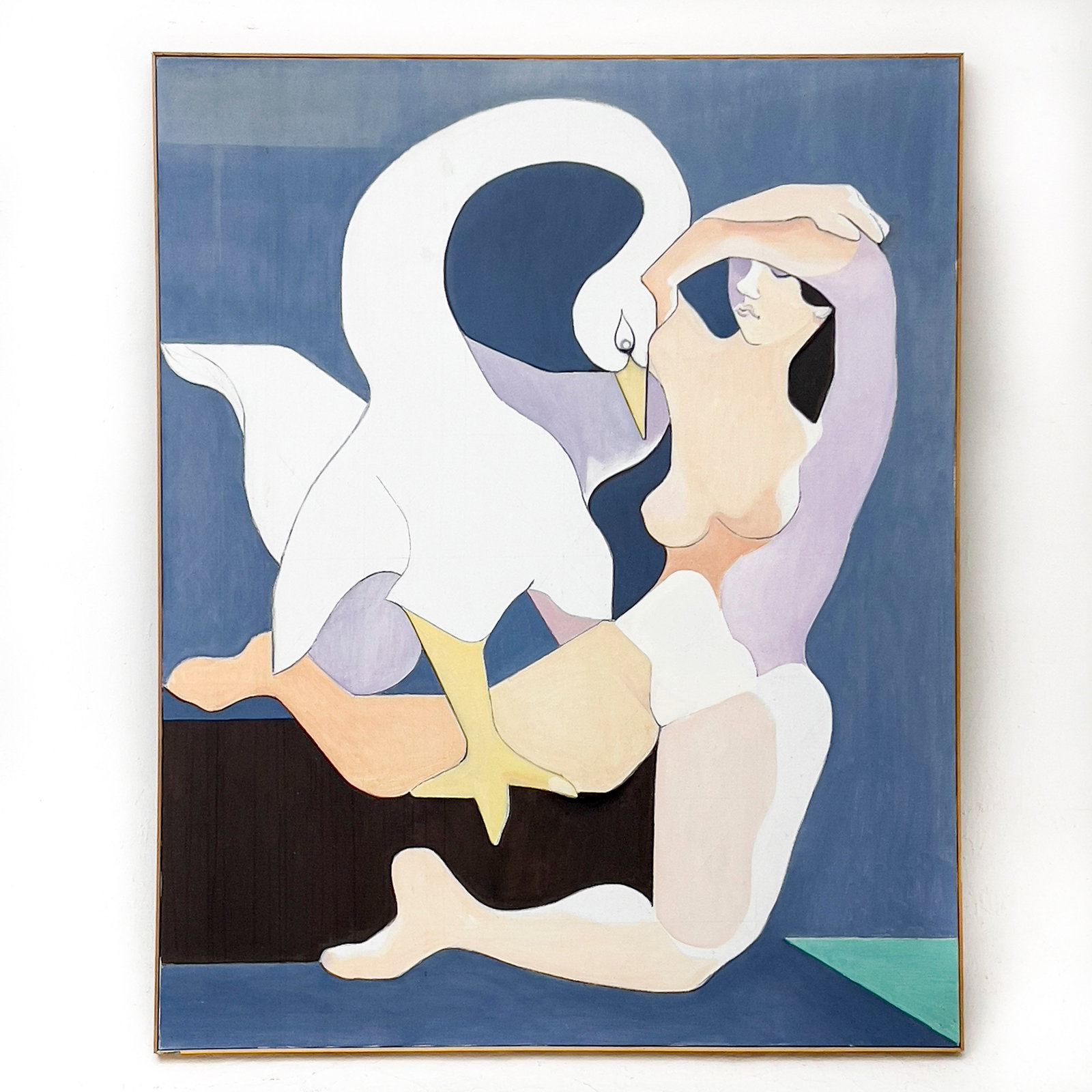 Leonard Alberts - Leda and the Swan: Lot 225 Leonard Alberts American (1924-2010) Leda and the Swan (1994) oil and charcoal on canvas signed verso 62 x 50 inches overall dimensions: 62 1/2 x 50 1/2 x 2 inches, wood frame Provenance: Work